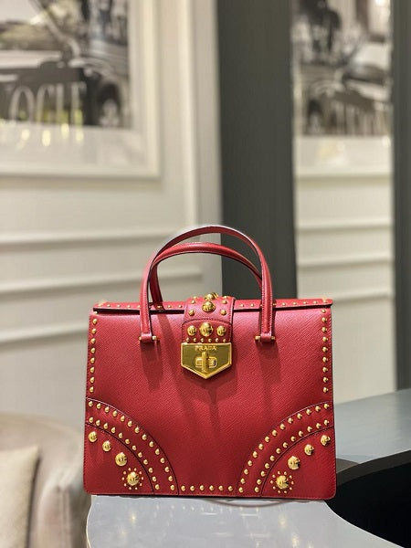 Prada Red Lux Studded Handle Bag-handbag-Prada-The Closet Egypt