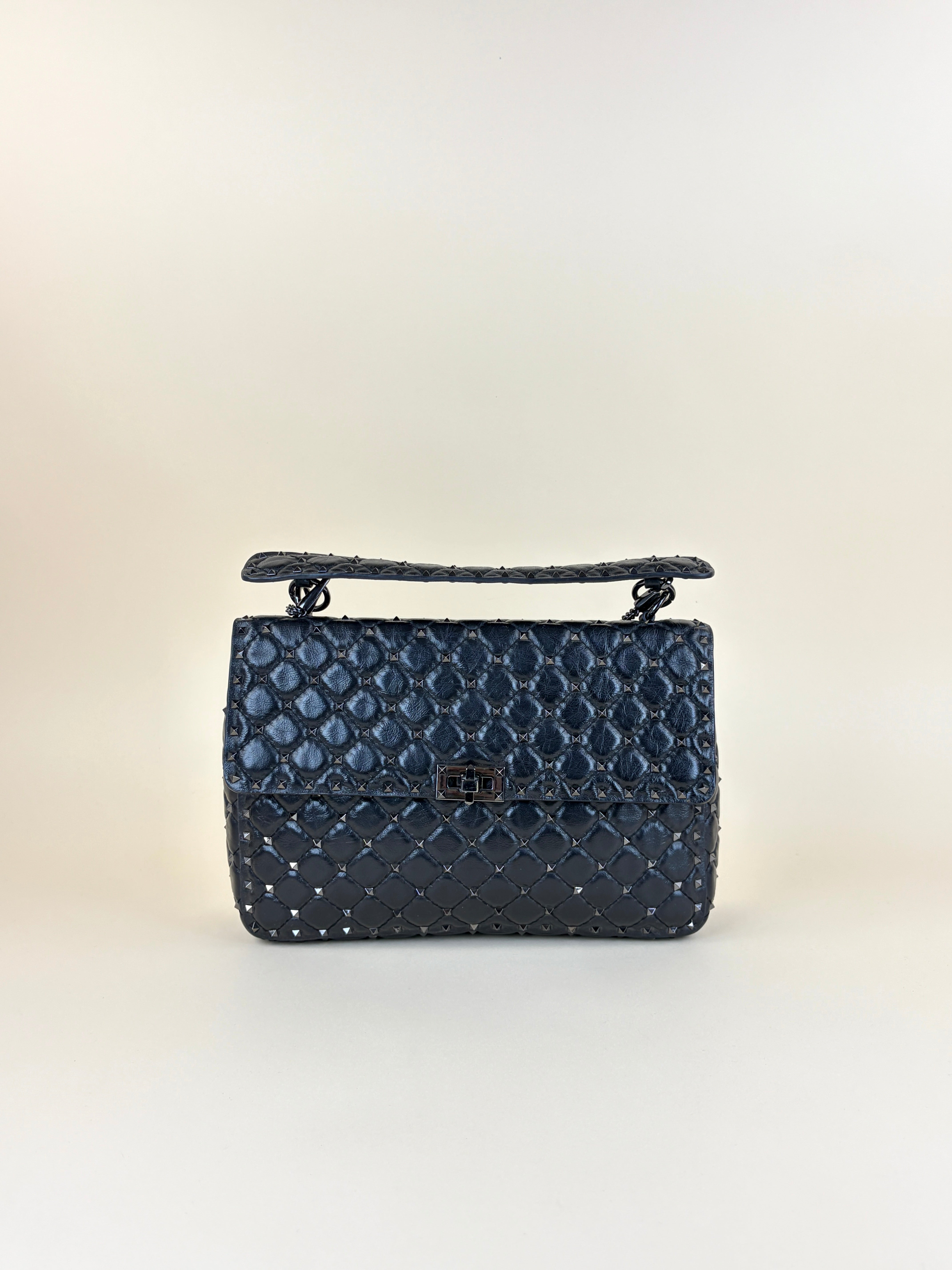 Valentino Black Spike Stud Large Shoulder Bag