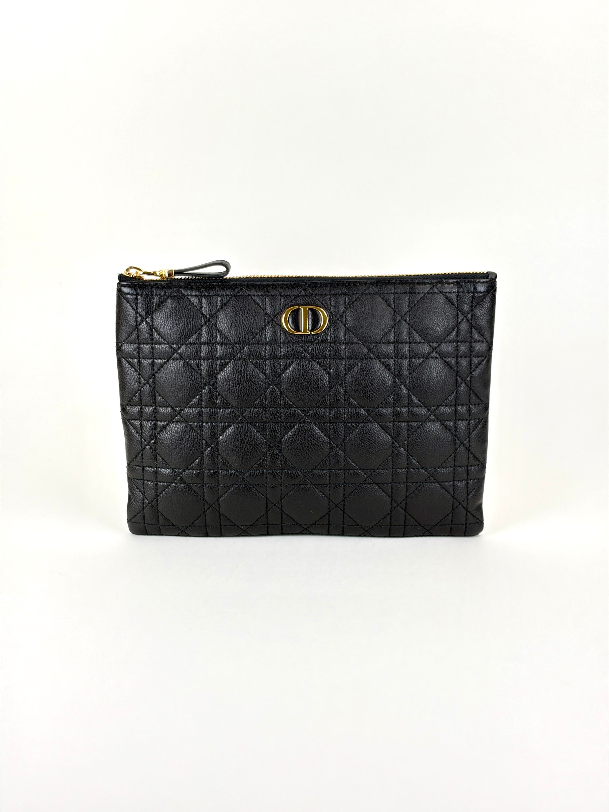 Dior black supple cannage calfskin medium caro daily pouch