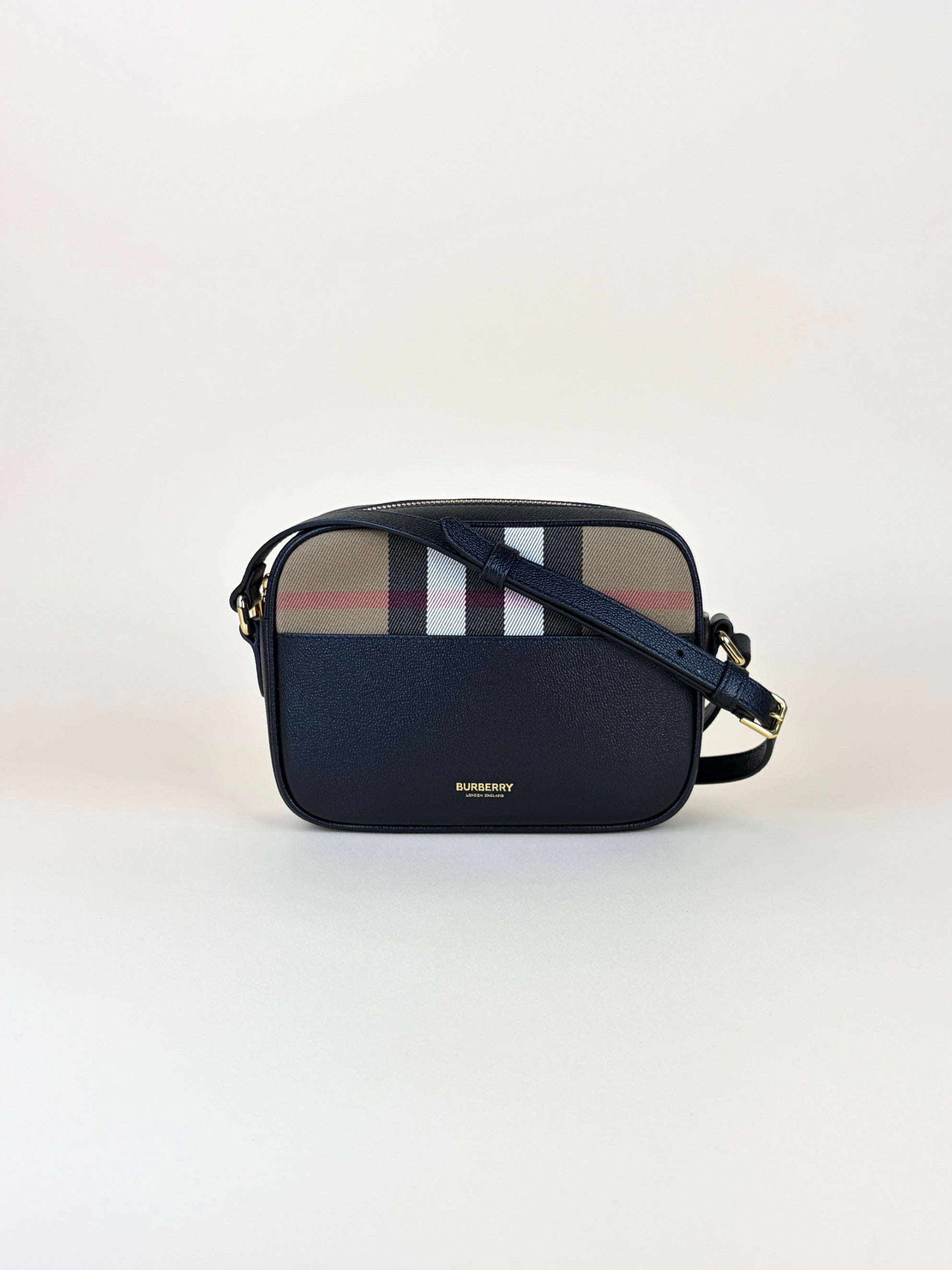 Burberry black leather and House Check small camera bag