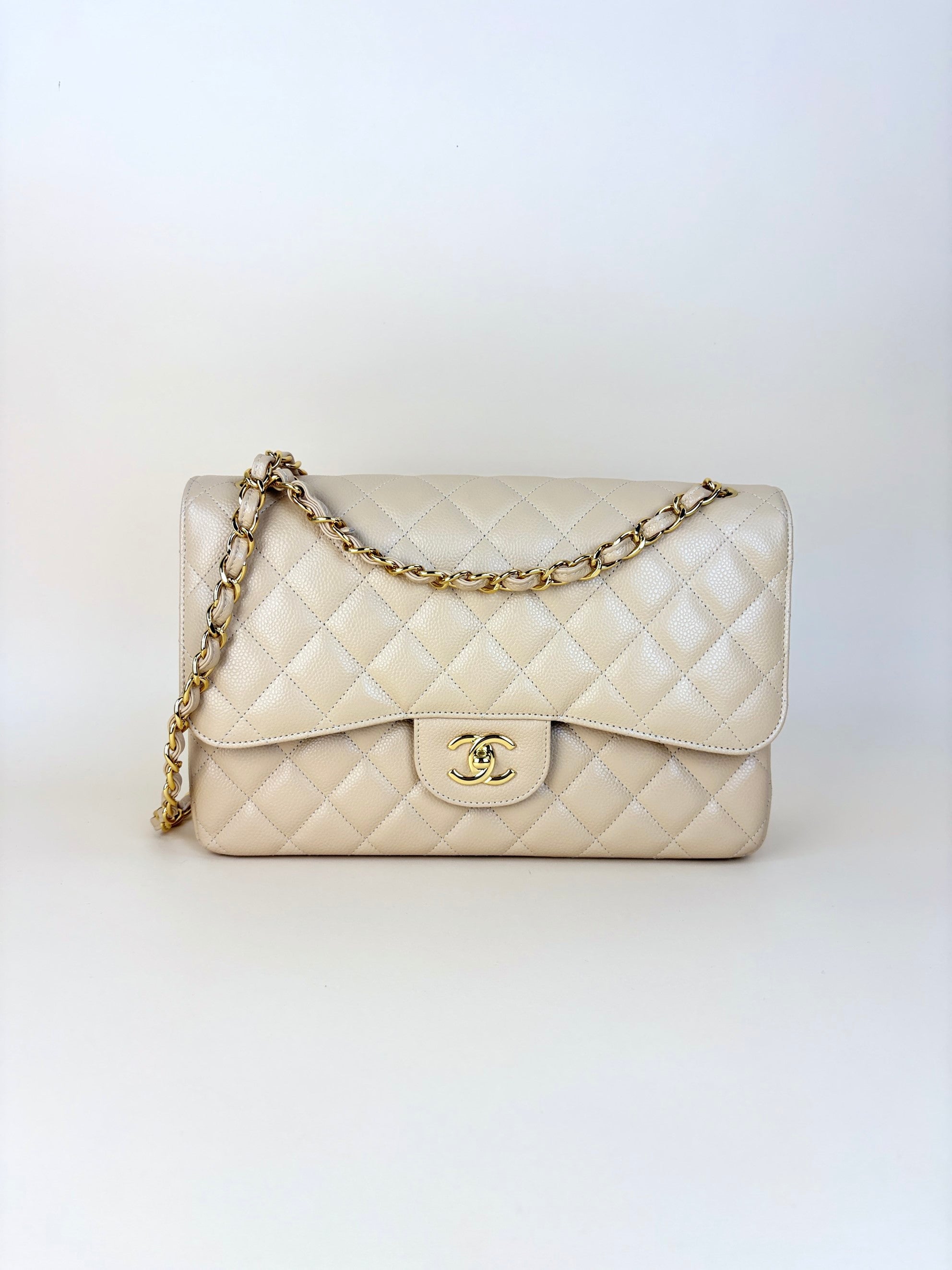 Chanel Beige Classic Double Flap jumbo Bag