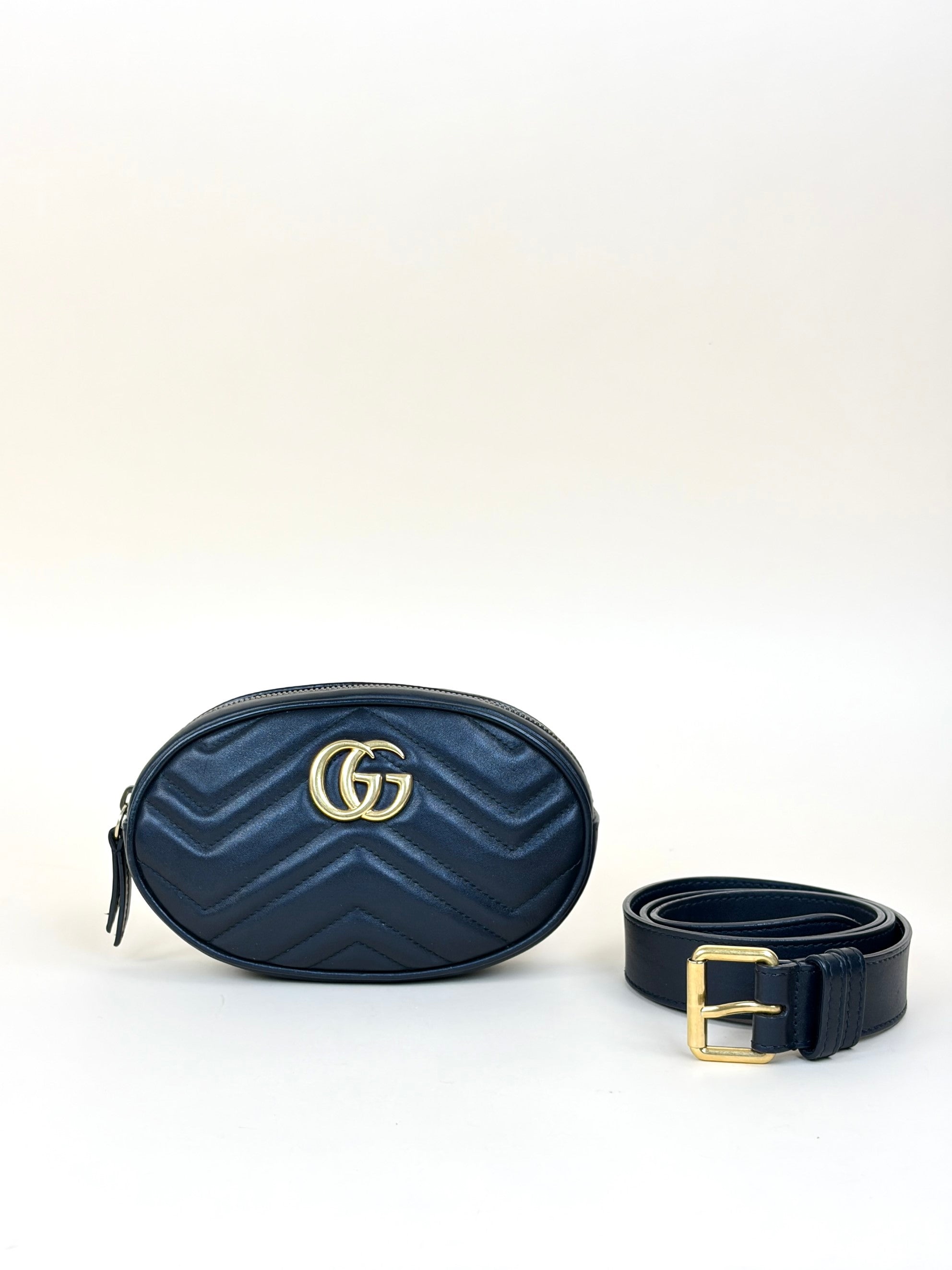 Gucci black calfskin matelasse GG Marmont Belt Bag