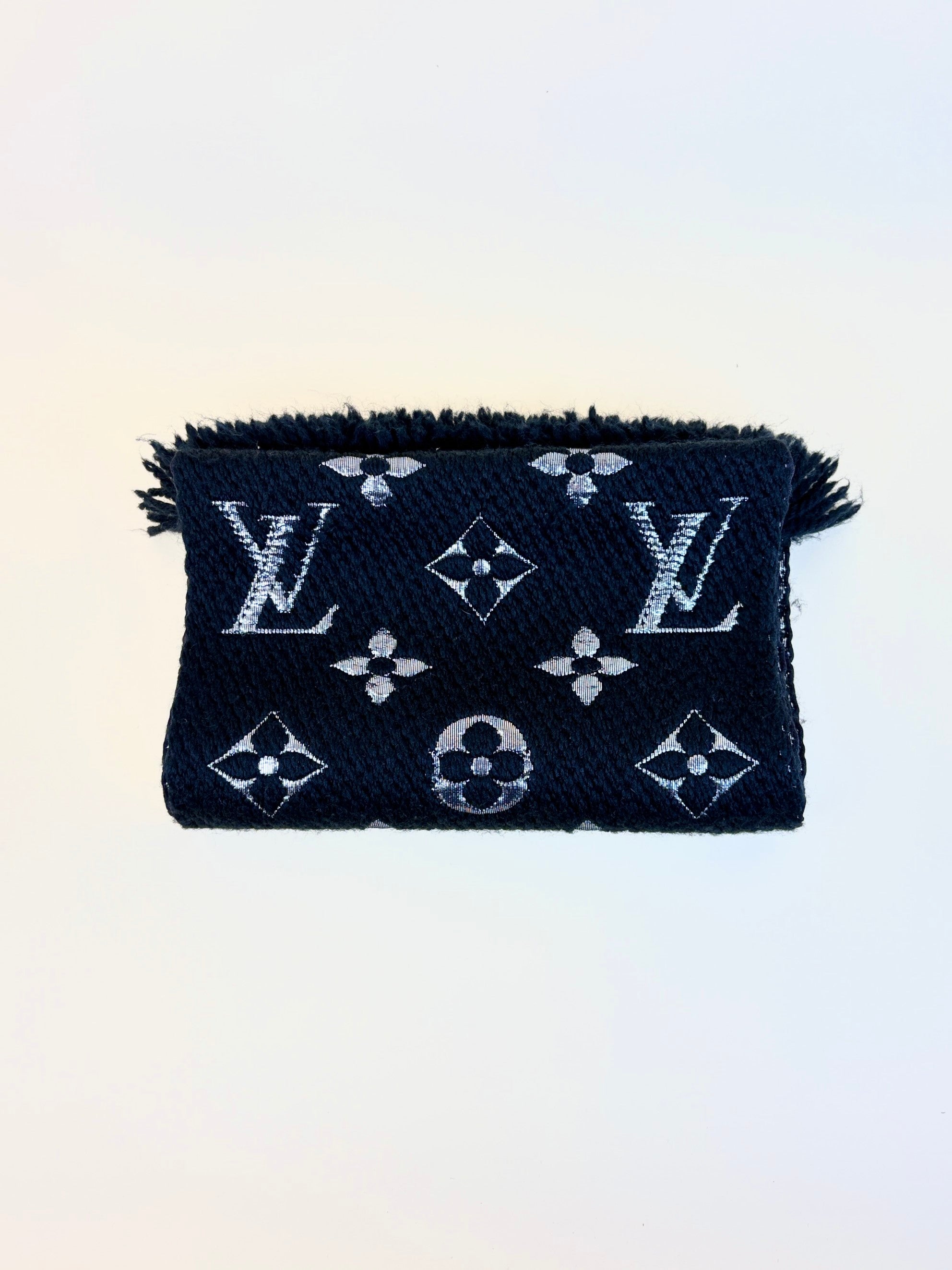louis Vuitton black monogram logomania shiny wool scarf