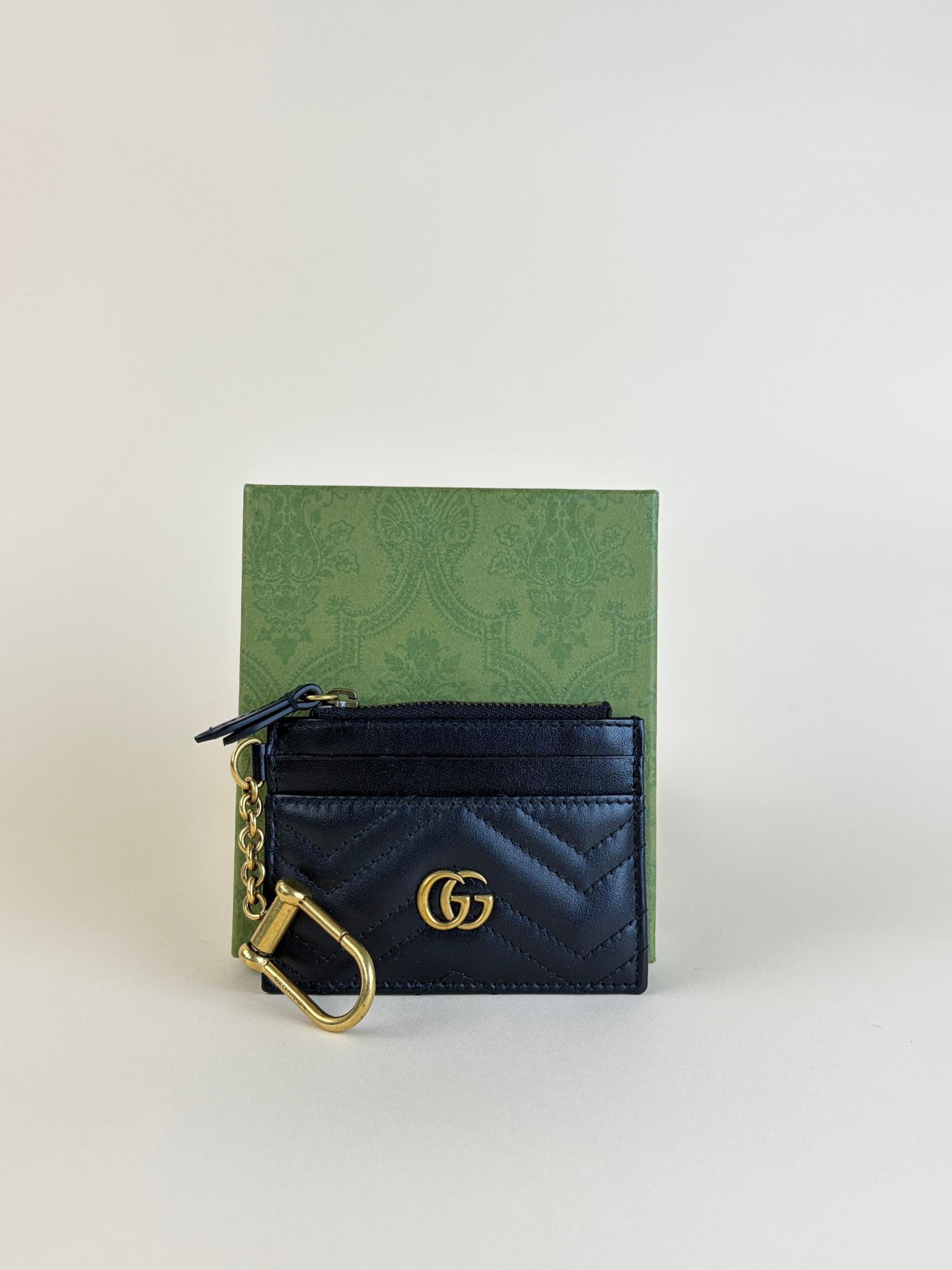 Gucci Black GG Marmont Card Holder with Key Chain