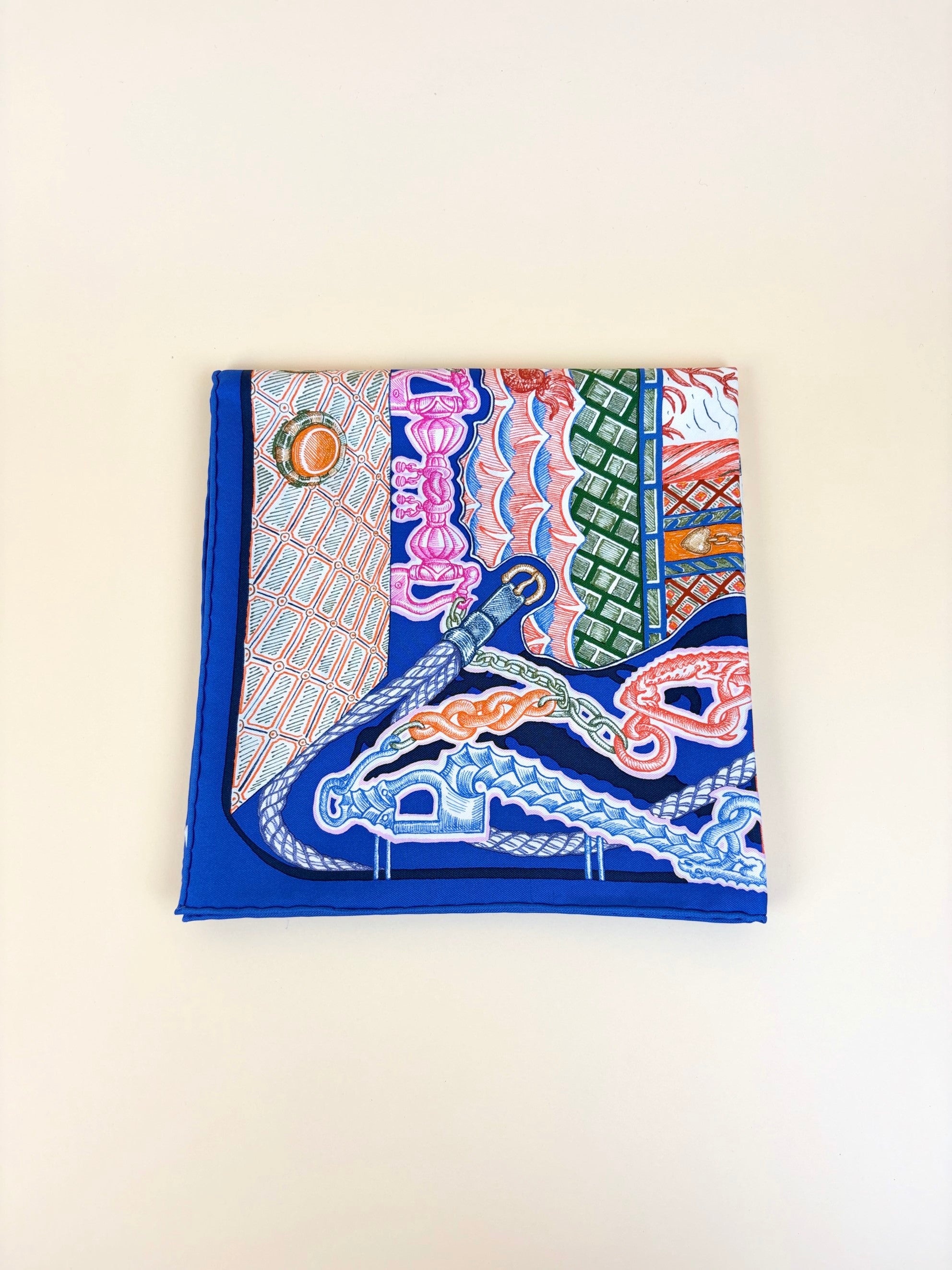 Hermes blue Roy/rose multicolor silk super silk bquest scarf