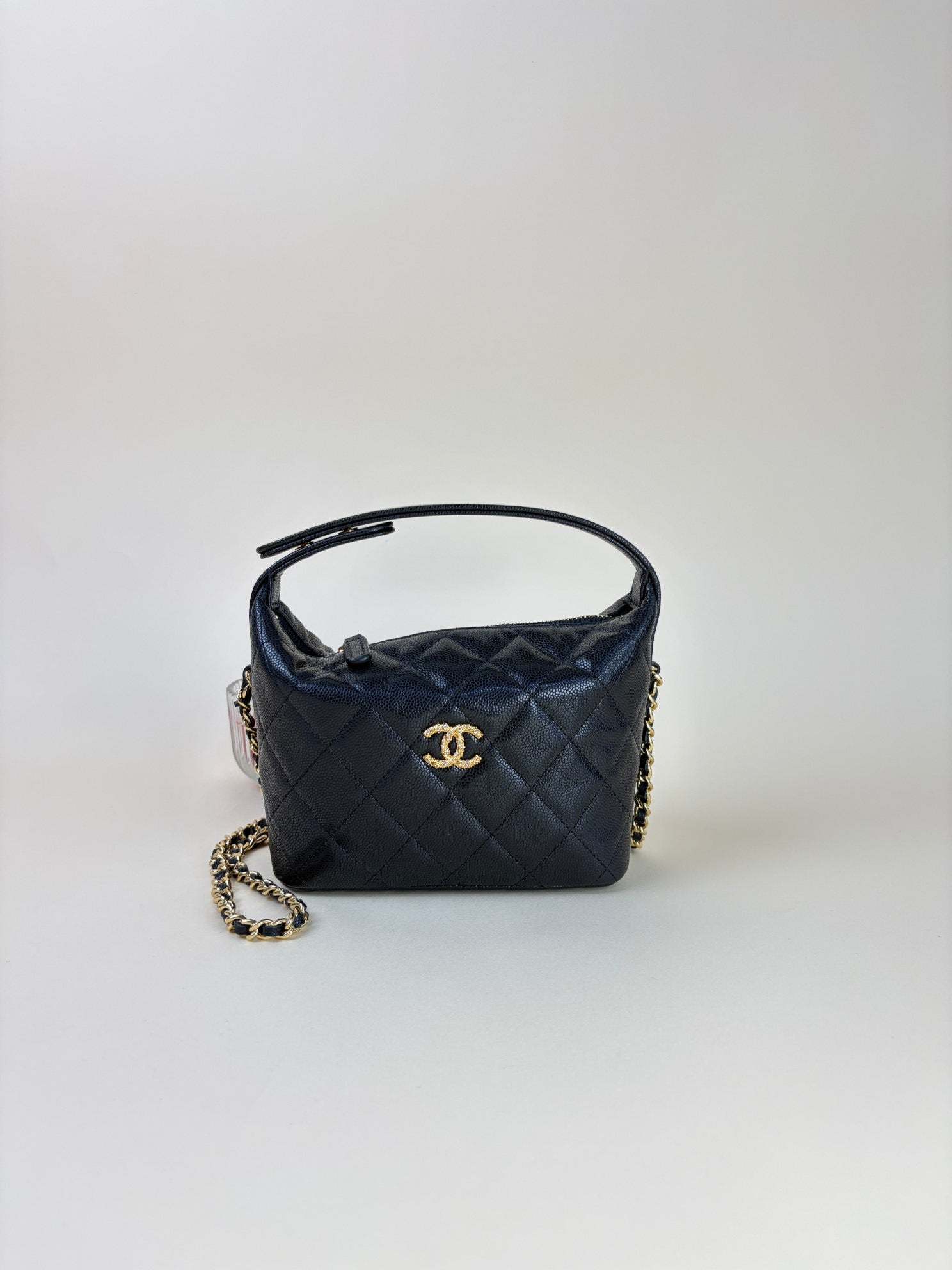 CHANEL caviar quilted hobo clutch with chain