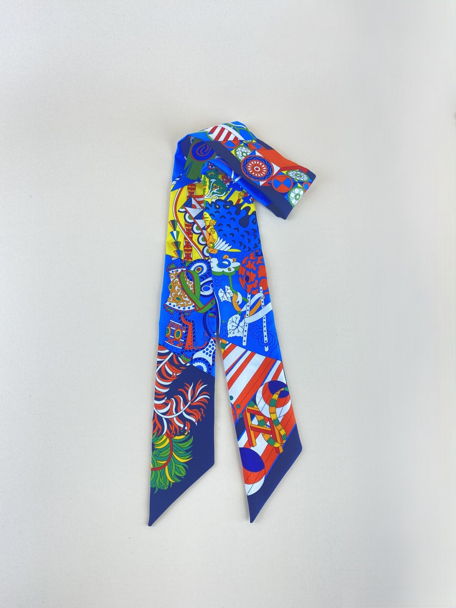 HERMES silk de umbrella aux duels blue/ yellow twilly