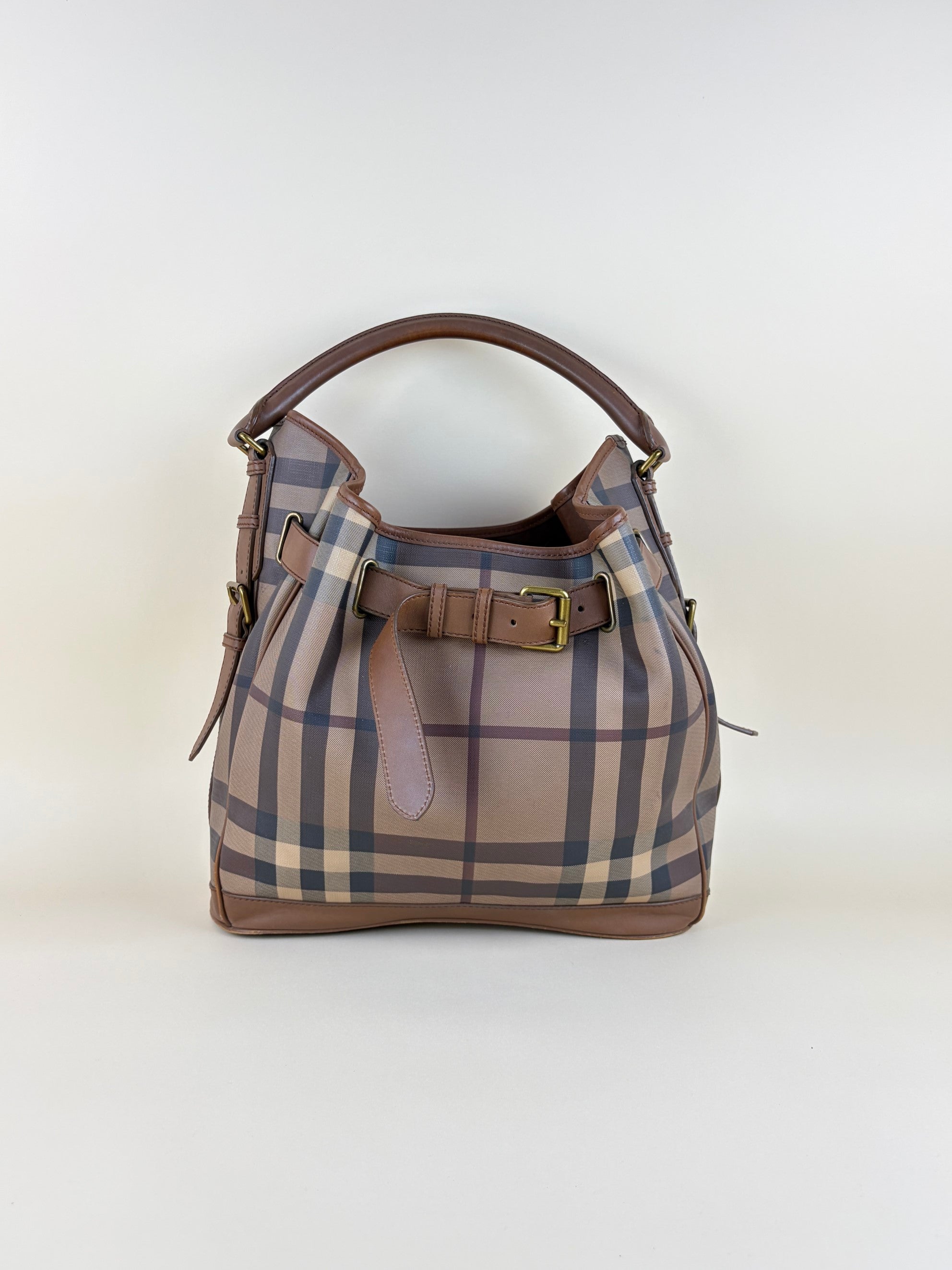 Burberry Brown Smoked Check Trench Belted Medium Walden Hobo Bag
