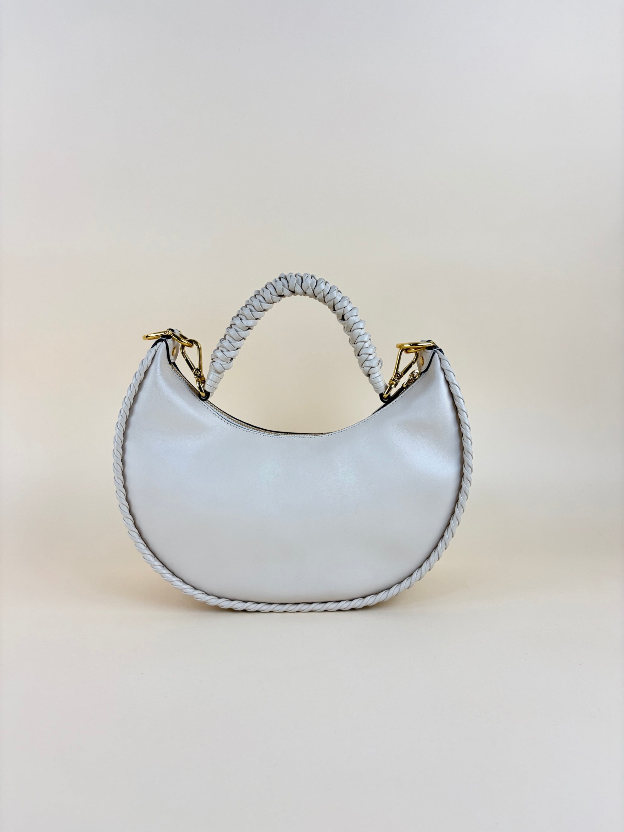 Fendi Beige Vitello Grace Matte Whipstitch Small Fendigraphy Hobo Bag