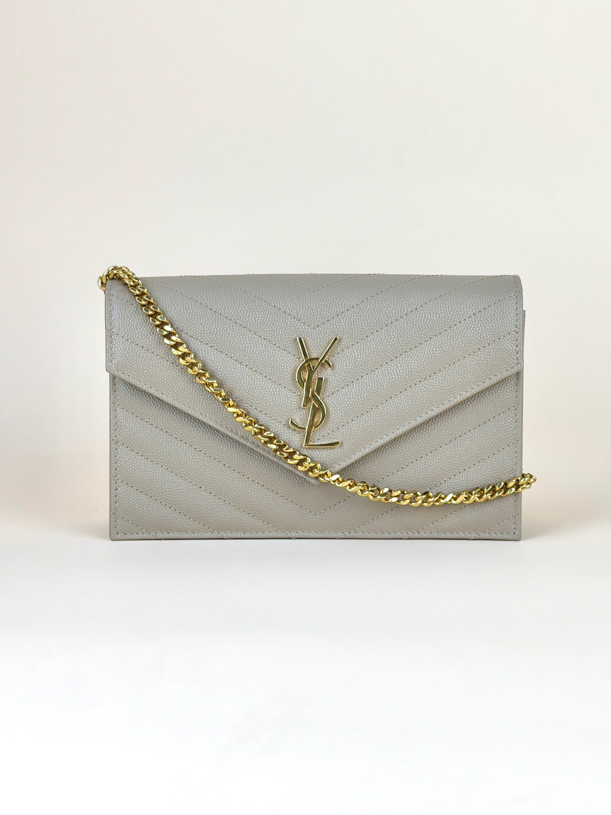YSL dark beige grain de Poudre leather Cassandre envelope