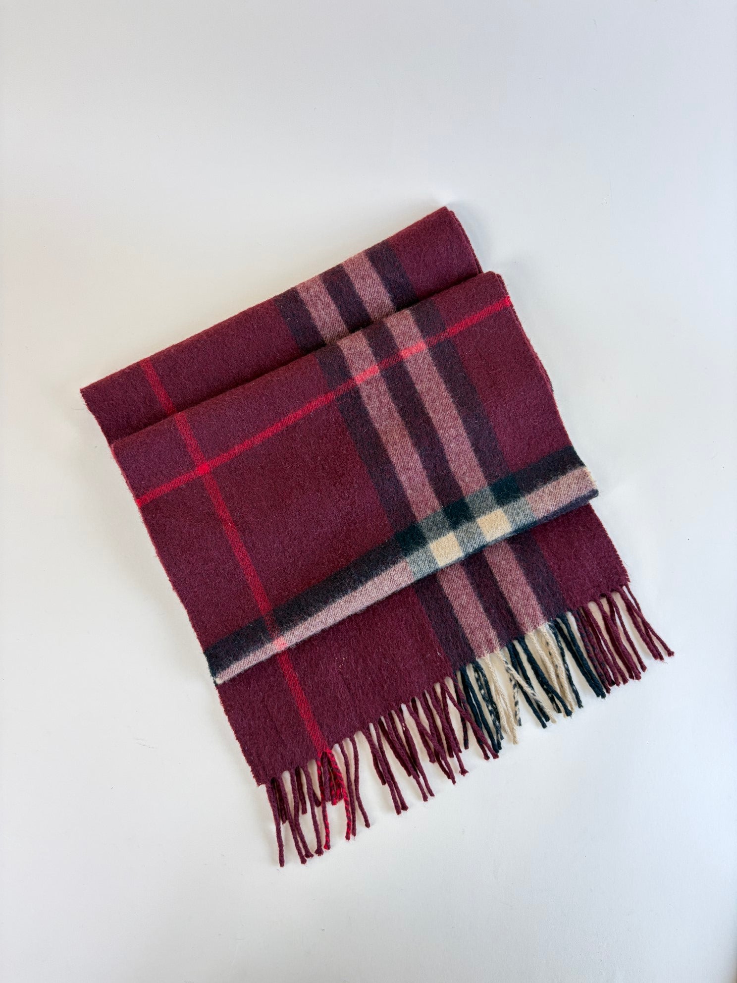 Burberry Oxblood Check Cashmere Scarf