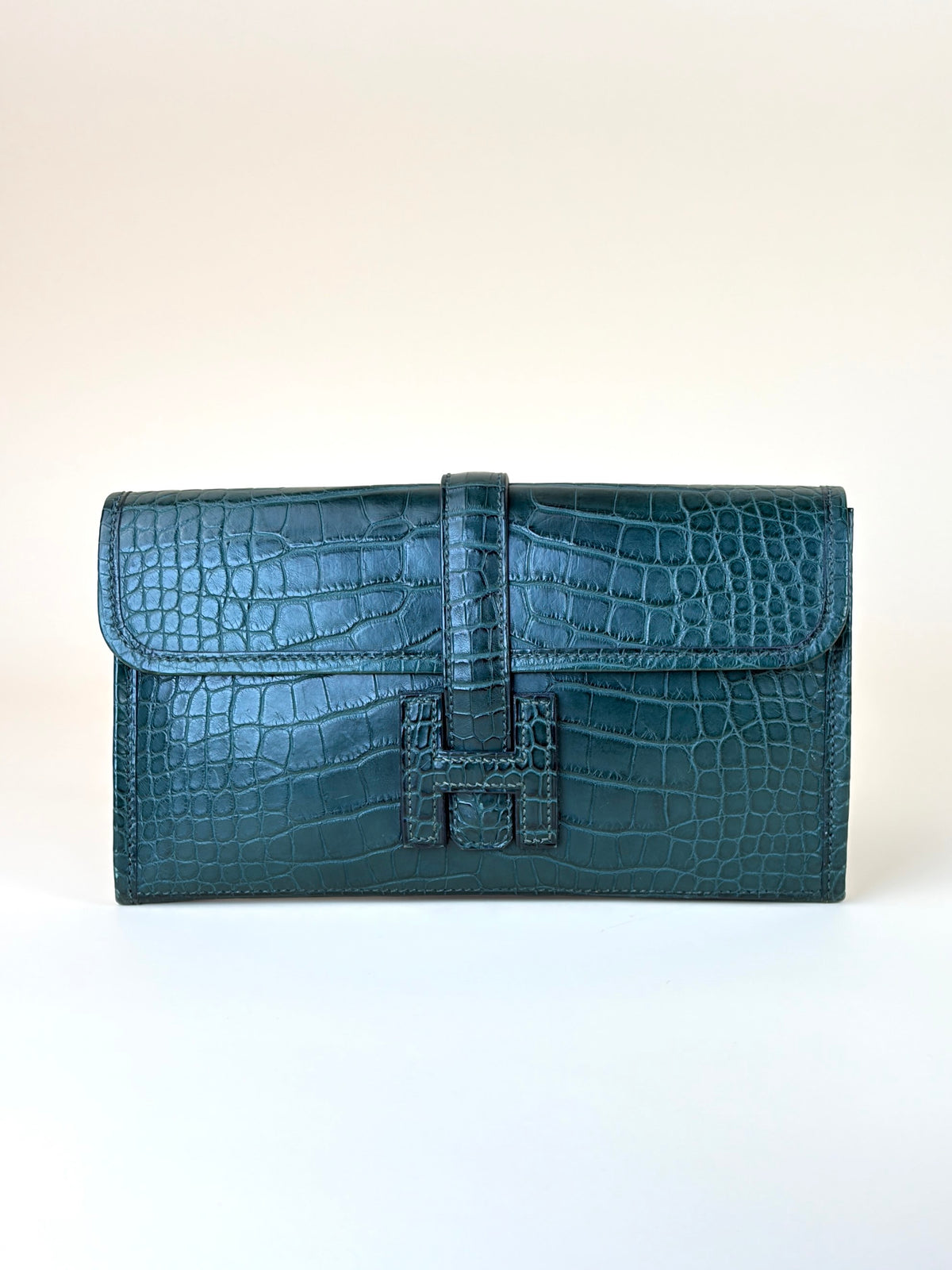 Hermes matte alligator jige duo clutch cactus vert titien