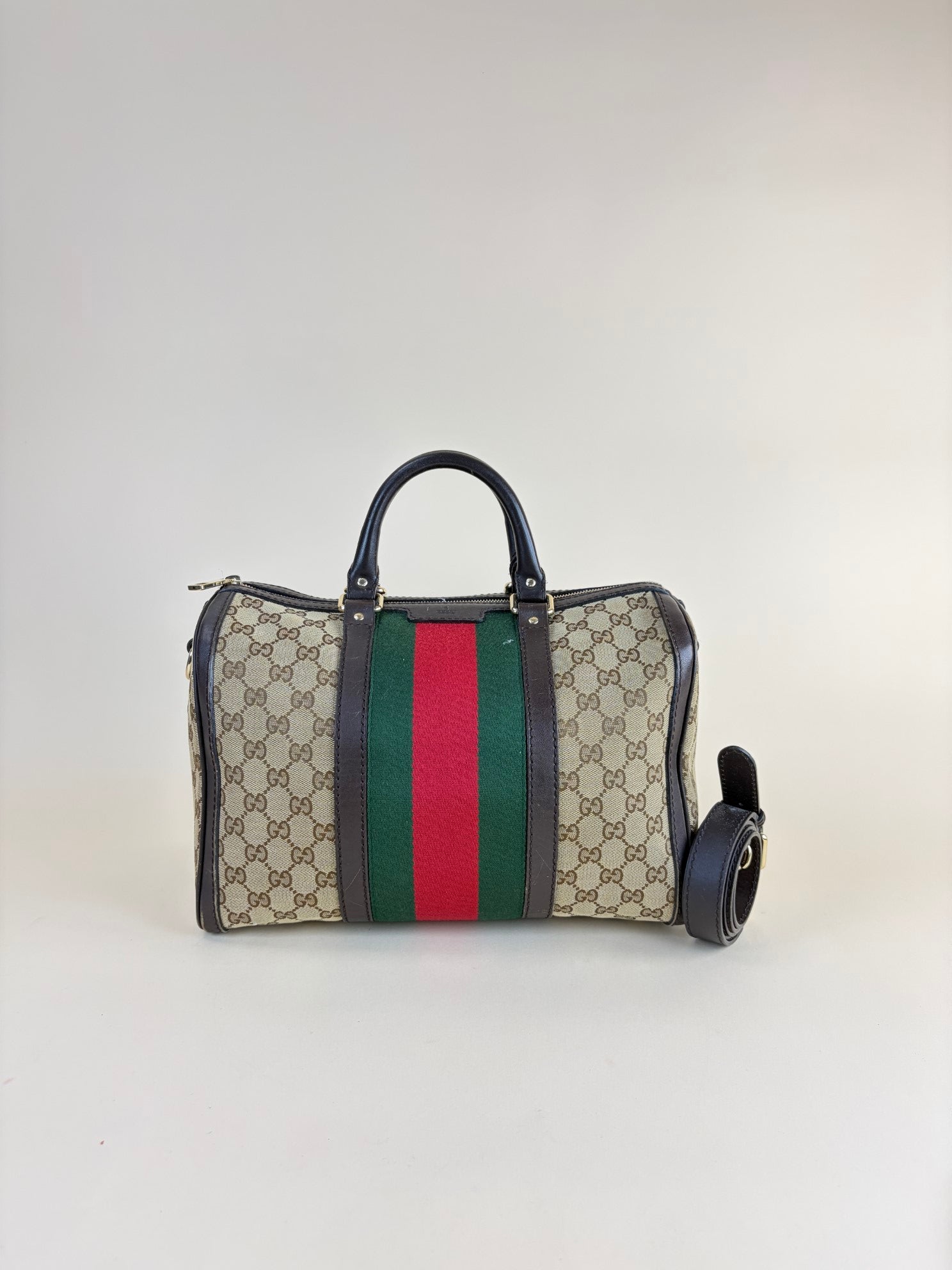 Gucci Bicolor Vintage Web GG Bostin Tote Bag with Strap