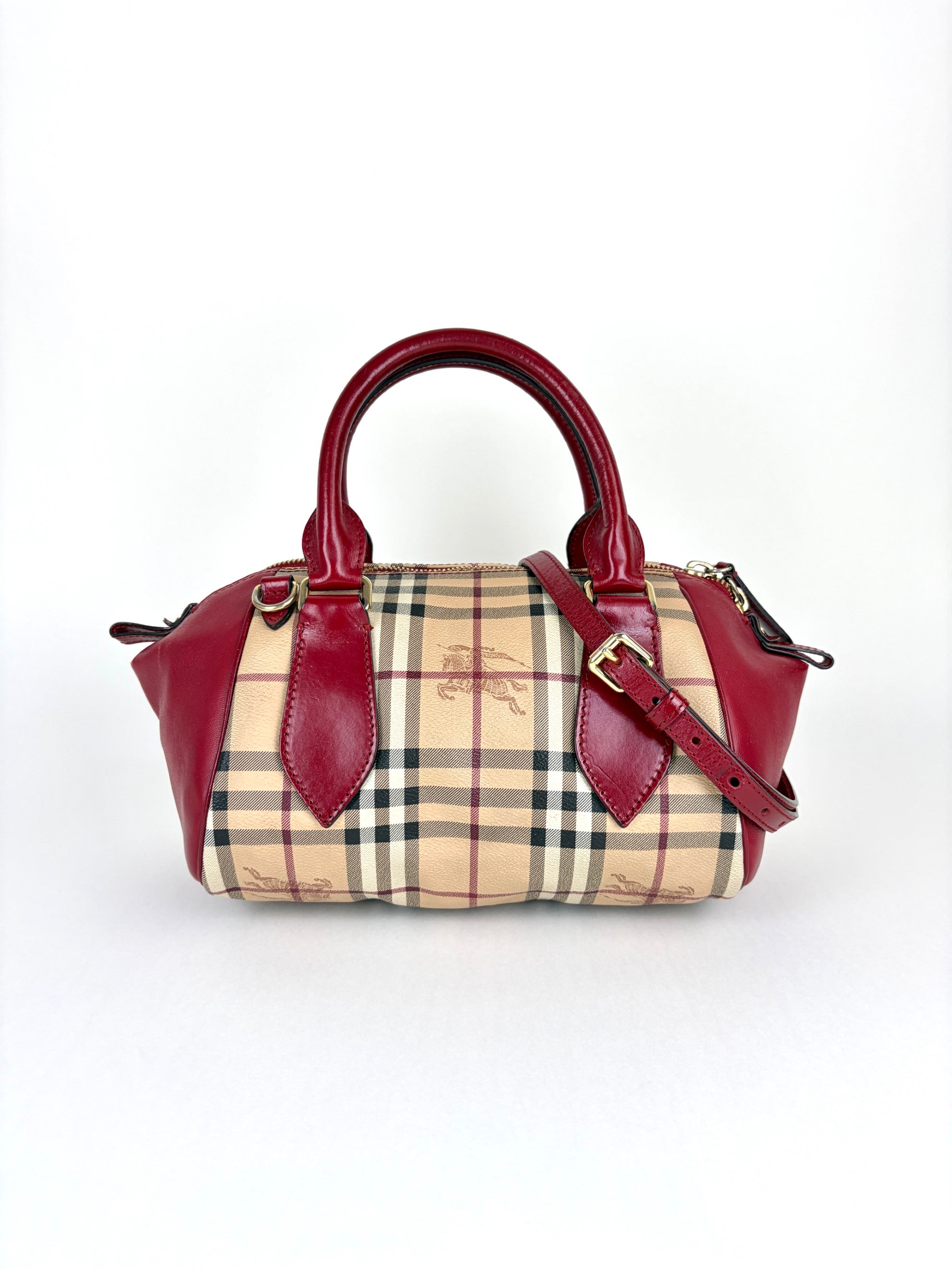 Burberry red leather small Blaze Haymarket Tote Bag