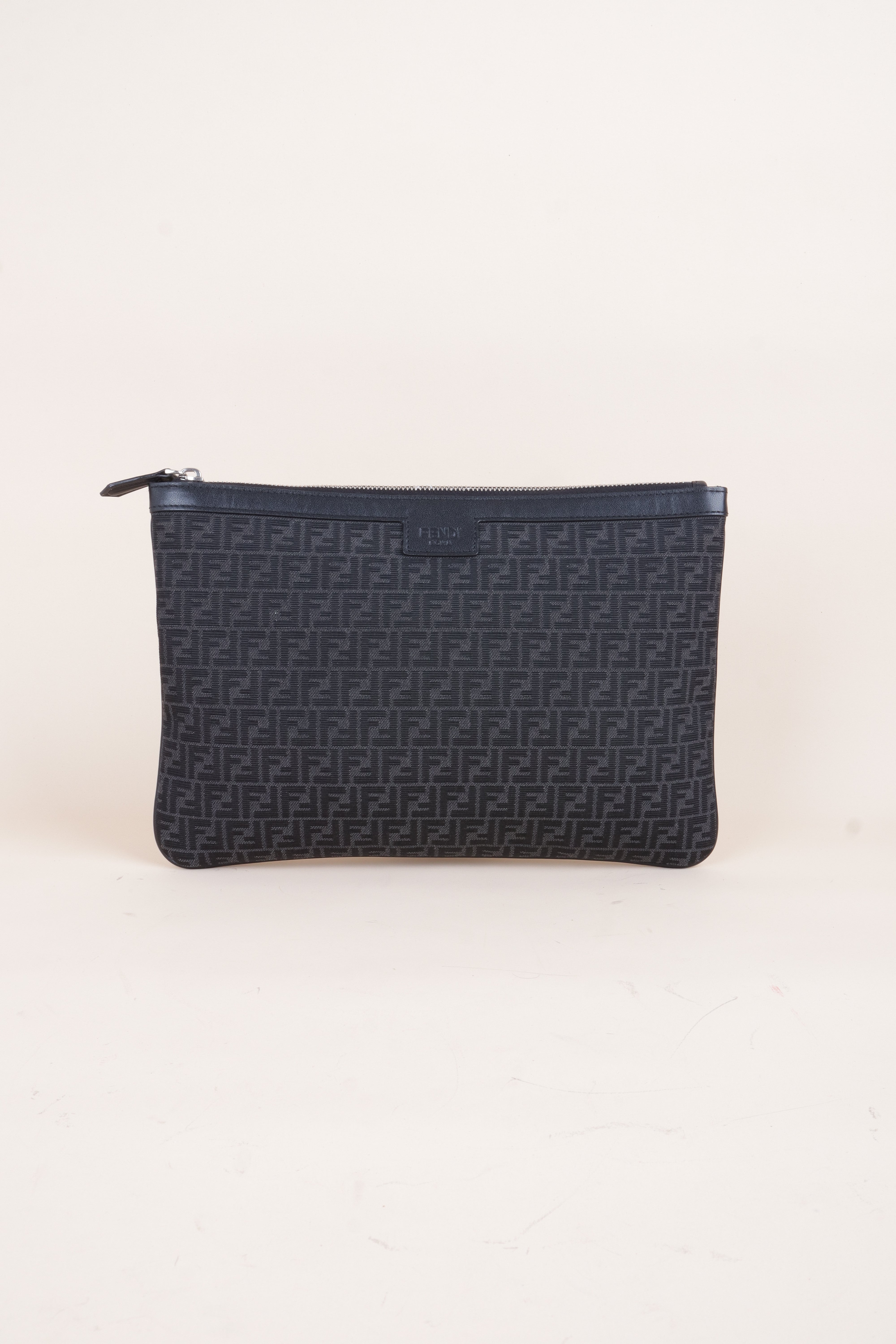 Fendi Black Jacquard Medium FF Zip Pouch