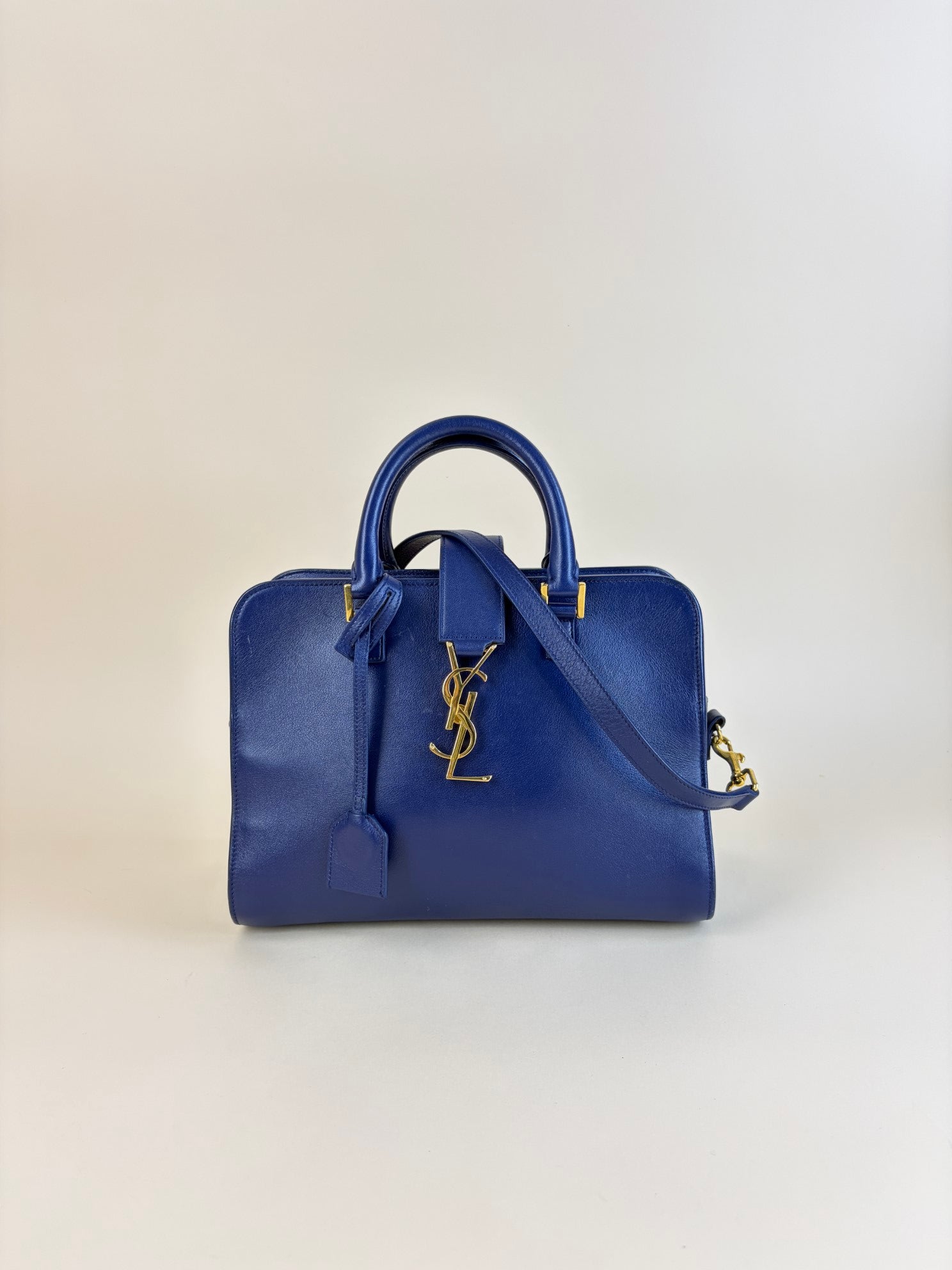 YSL blue calfskin Monogram Baby Cabas Bag