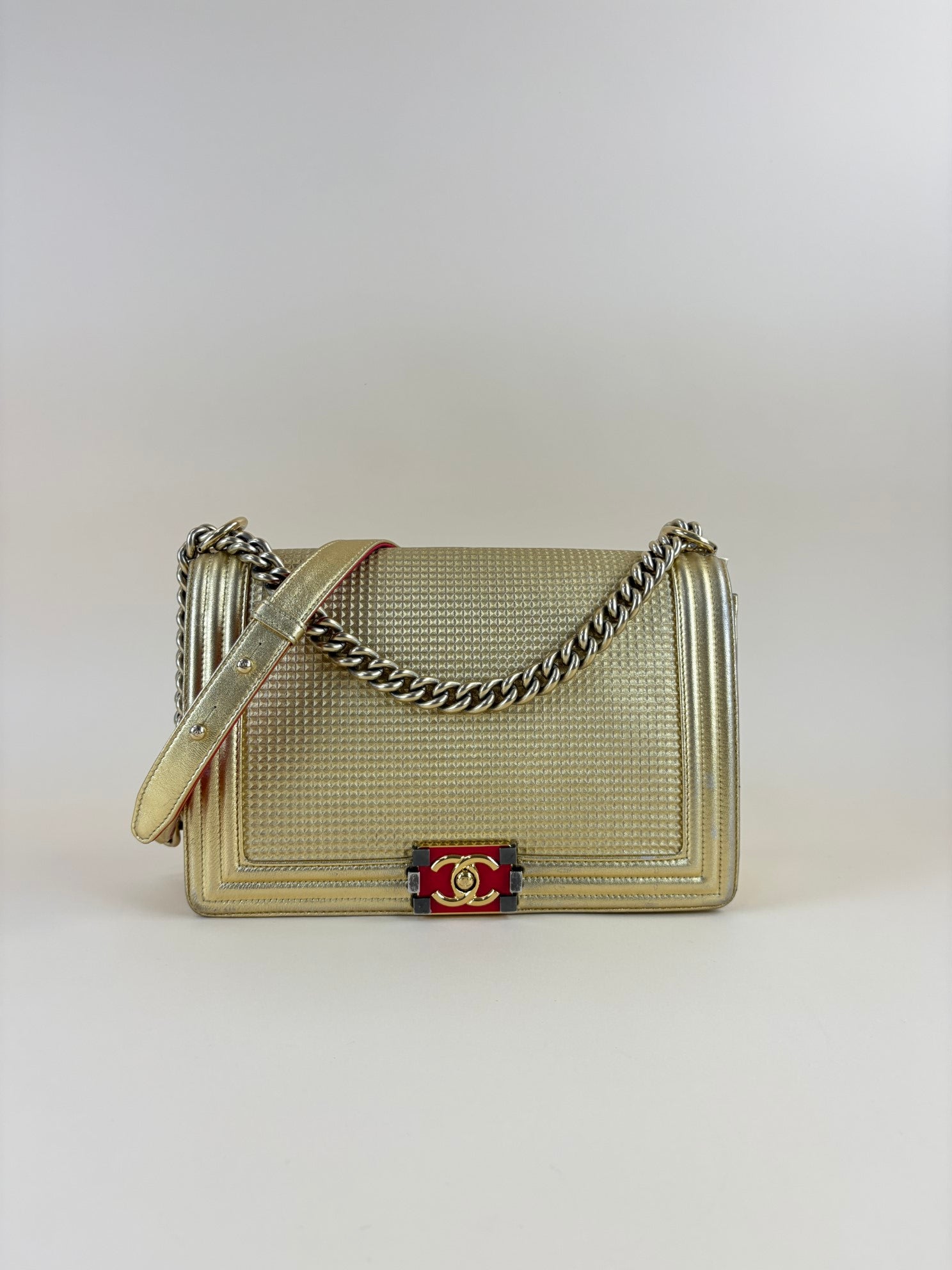 Chanel Metallic Gold Cabe Embossed Lambskin Boy Medium Bag