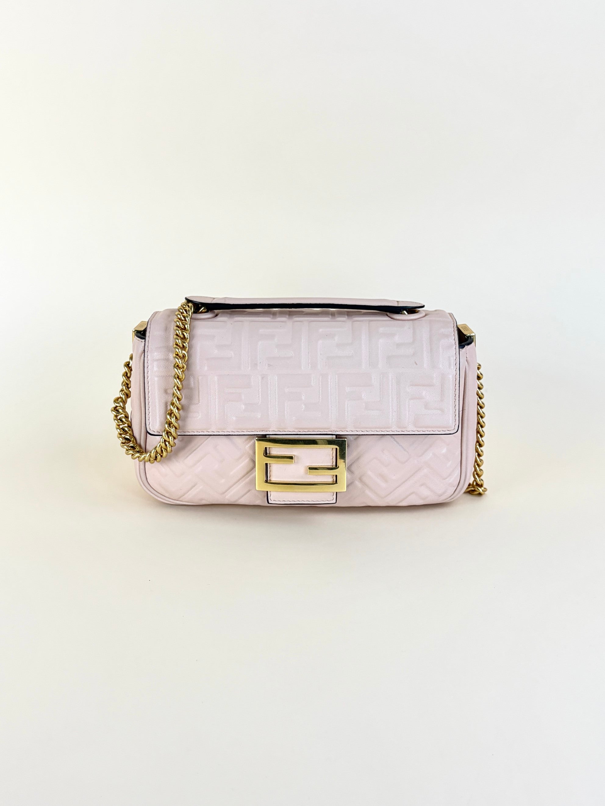 Fendi baby pink baguette chain midi shoulder bag