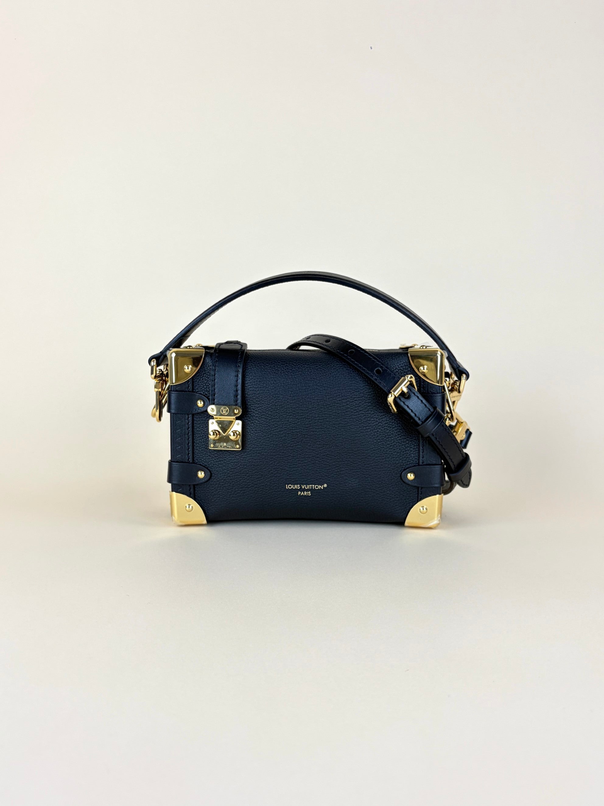 louis Vuitton black grained calfskin side trunk pm handle bag
