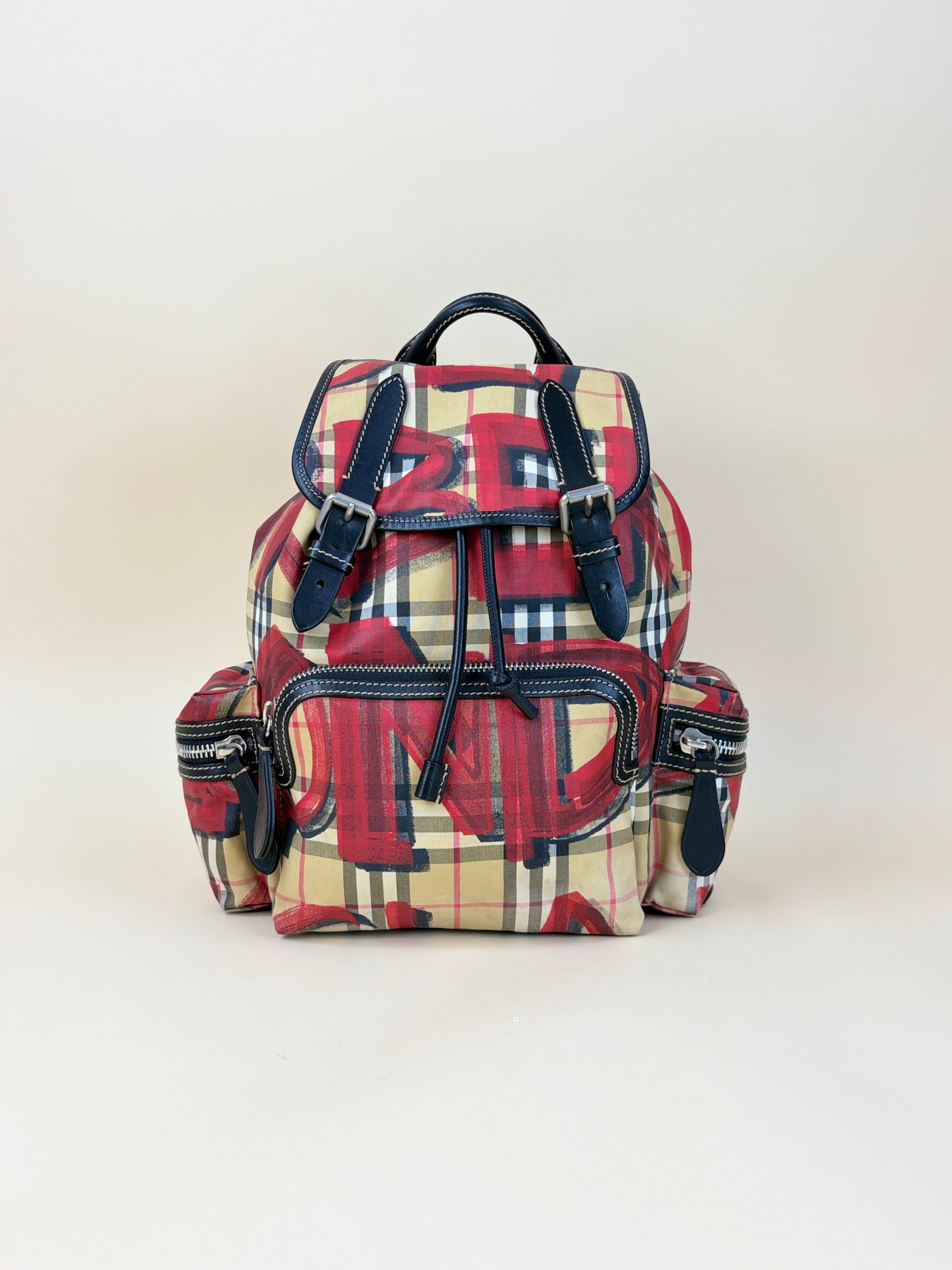 Burberry vintage check and red graffiti logo print rucksack Backpack bag