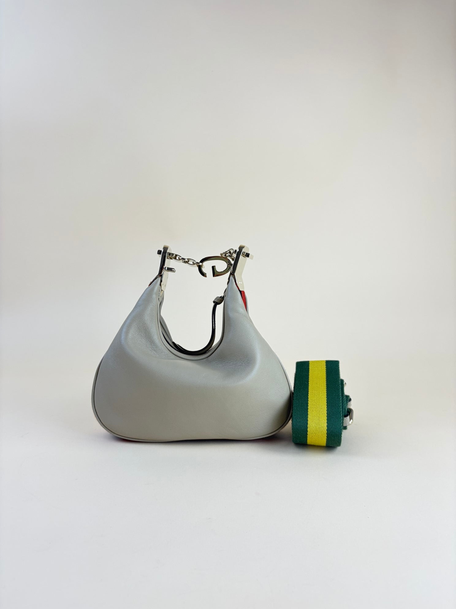 GUCCI Aira attaché small beige shoulder bag with canvas strap and leather strap