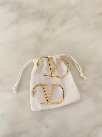 Valentino Gold V Logo Earring-Earrings-Valentino-The Closet Egypt