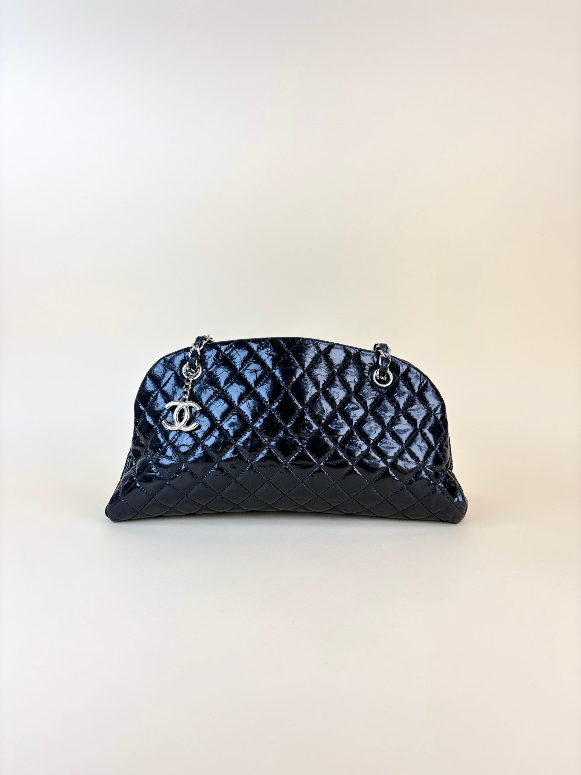 Chanel black quilted leather just mademoiselle bowling bag
