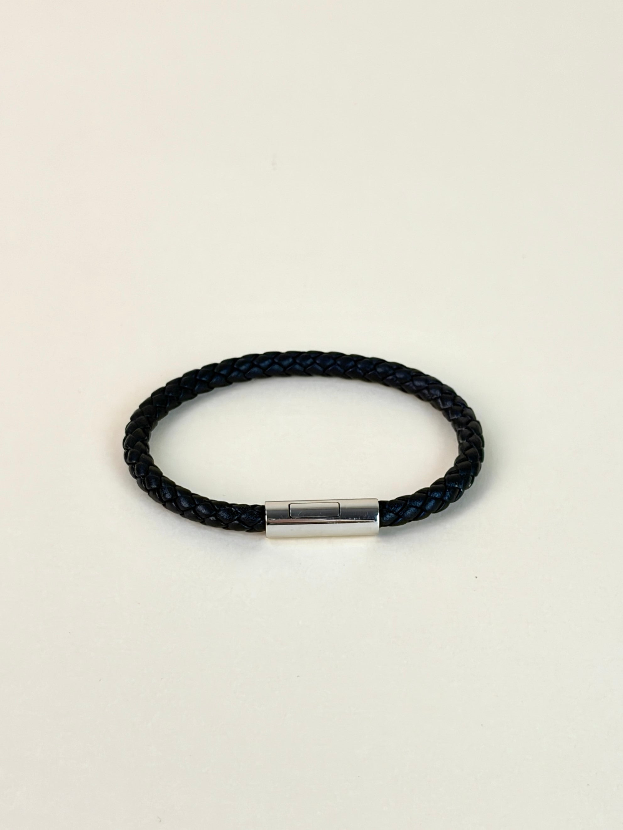 Hermes goliath noir braided leather palladium plated bracelet