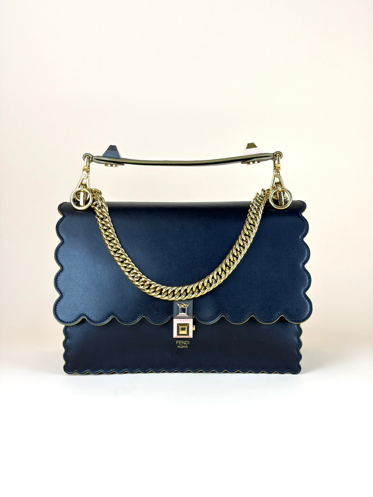 Fendi black vitello liberty scalloped studded Kan I shoulder bag