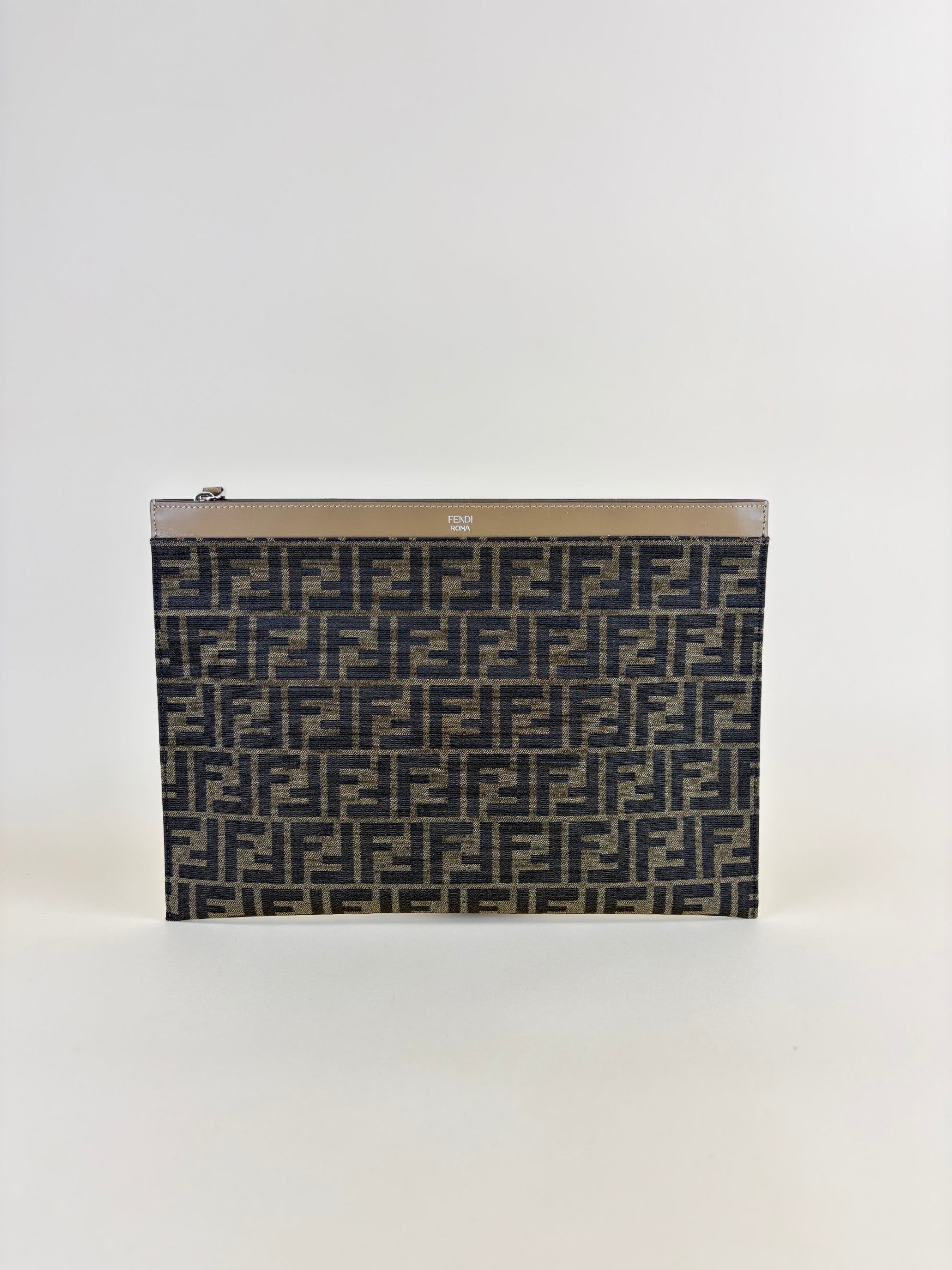 Fendi Brown FF Jacquard Fabric Large Flat Pouch