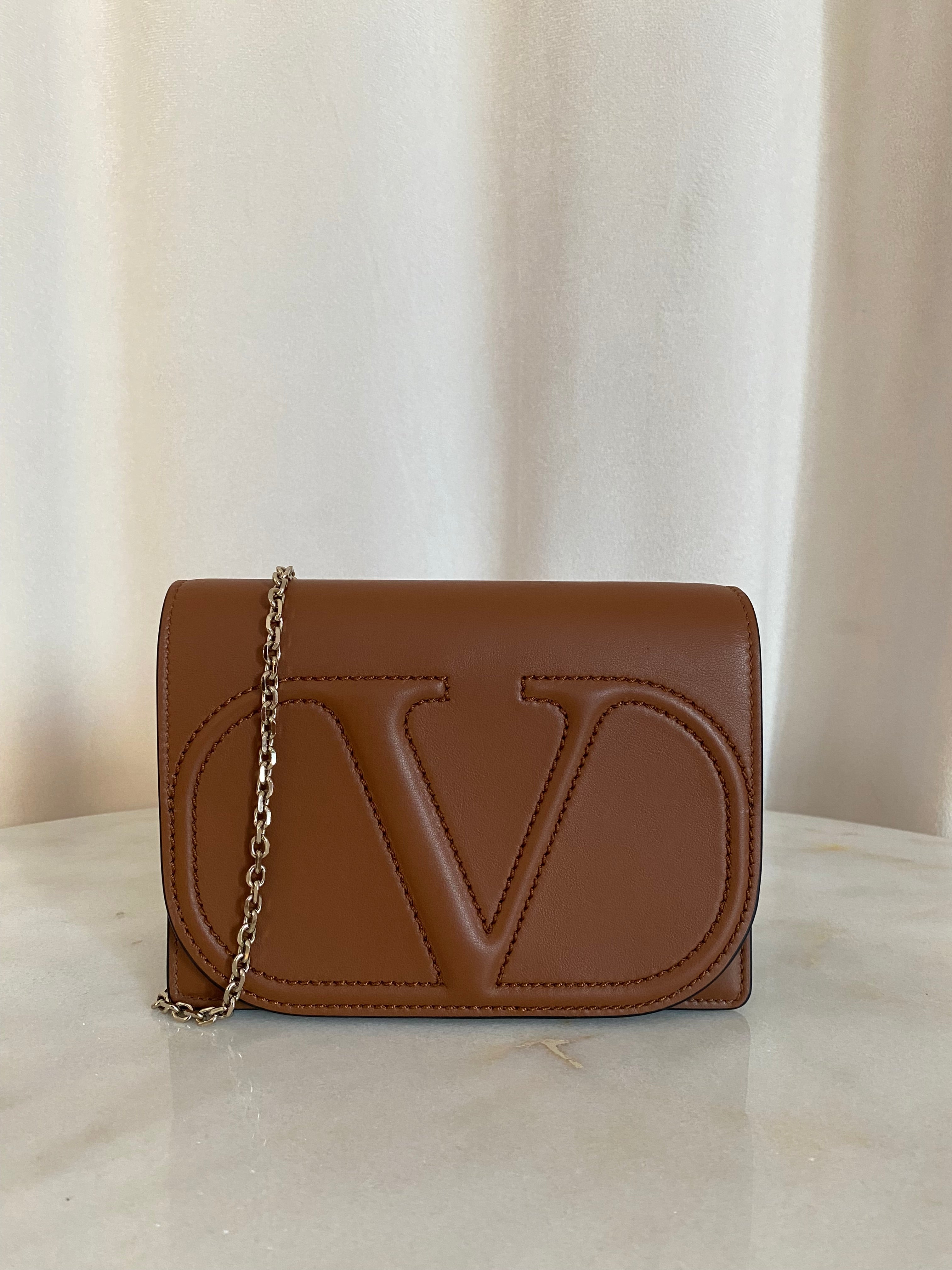 Valentino Brown Vlogo Garavani Small Chain Bag-handbag-Valentino-The Closet Egypt