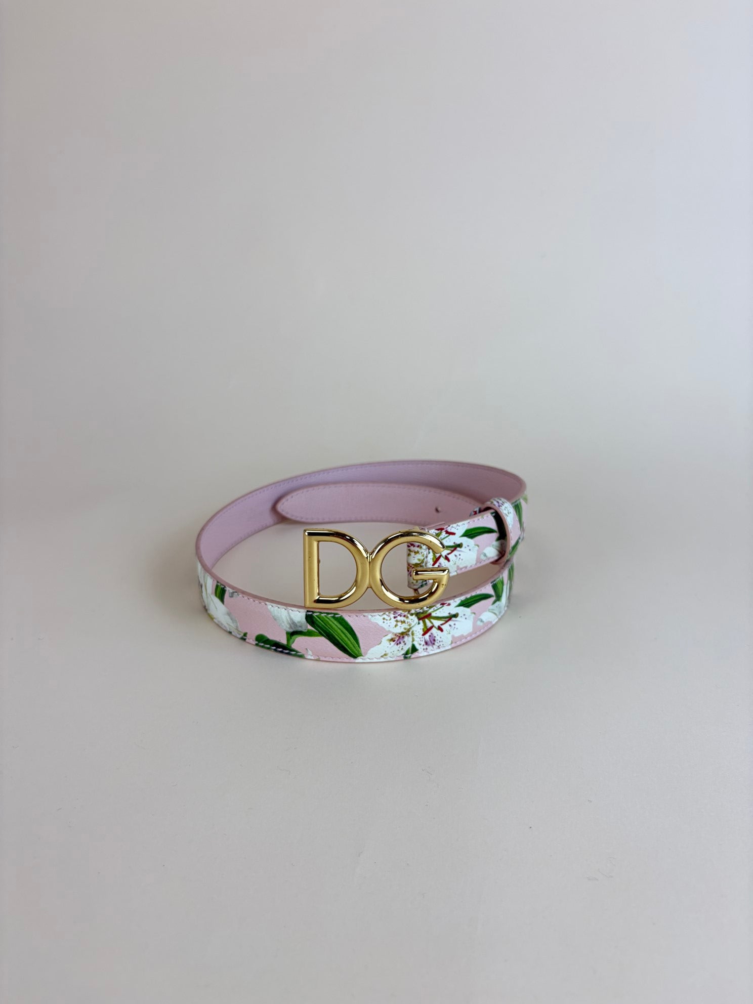 Dolce & Gabbana Pink Lily Print Flower Logo D&G Belt 28