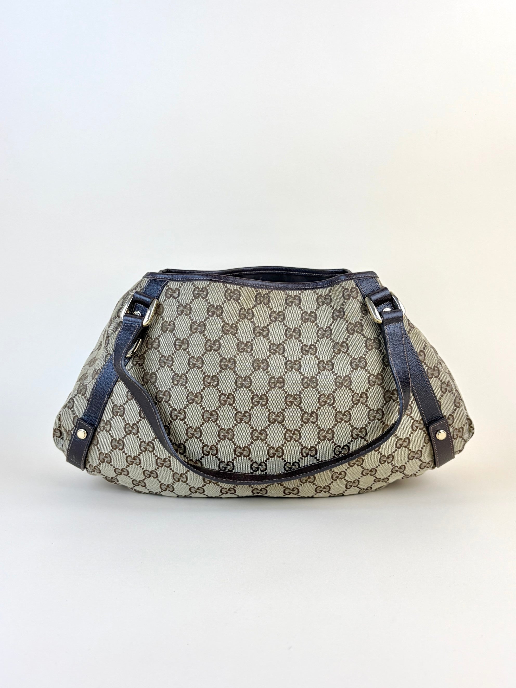 Gucci brown gg beige canvas monogram abbey medium tote bag