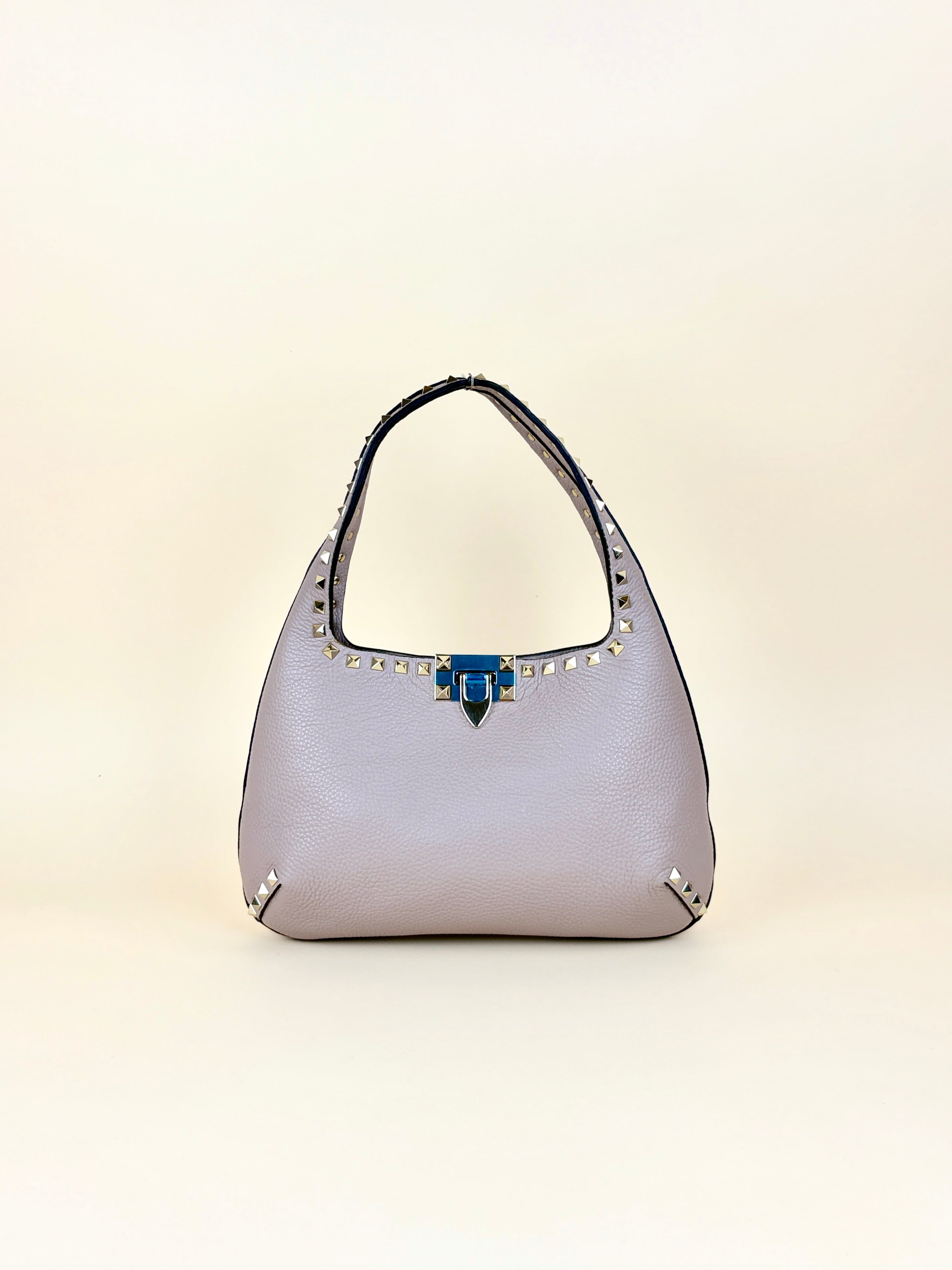 Valentino Light Pink Pebbled Small Rockstud Flip Lock Hobo Bag