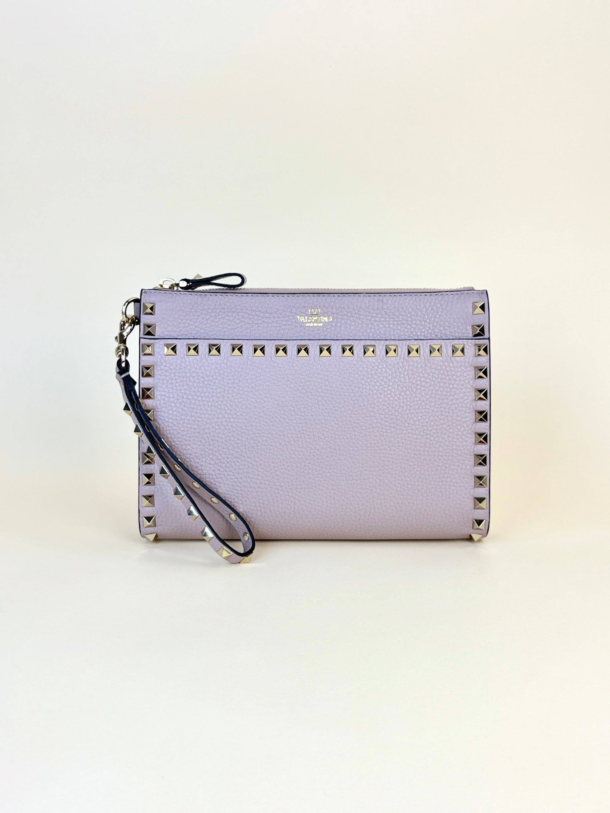 Valentino euro nude pebbled Rock stud Zipped pouch