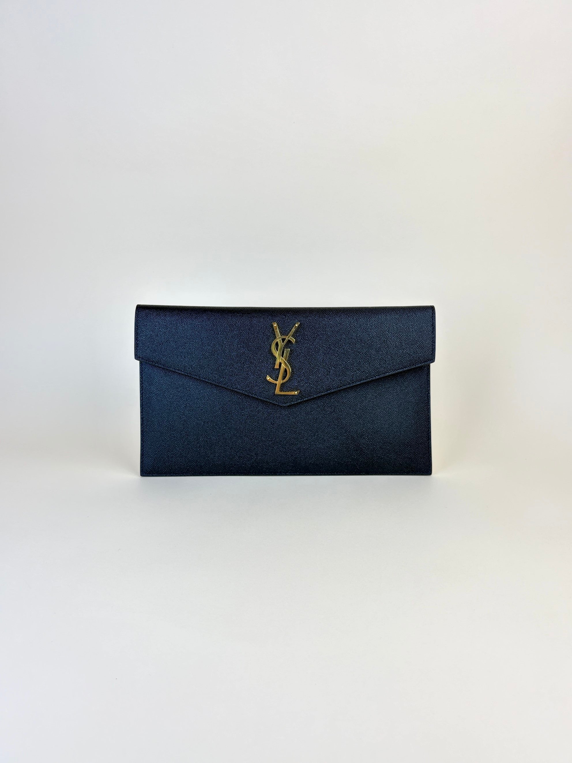 YSL black grain Poudre leather uptown pouch