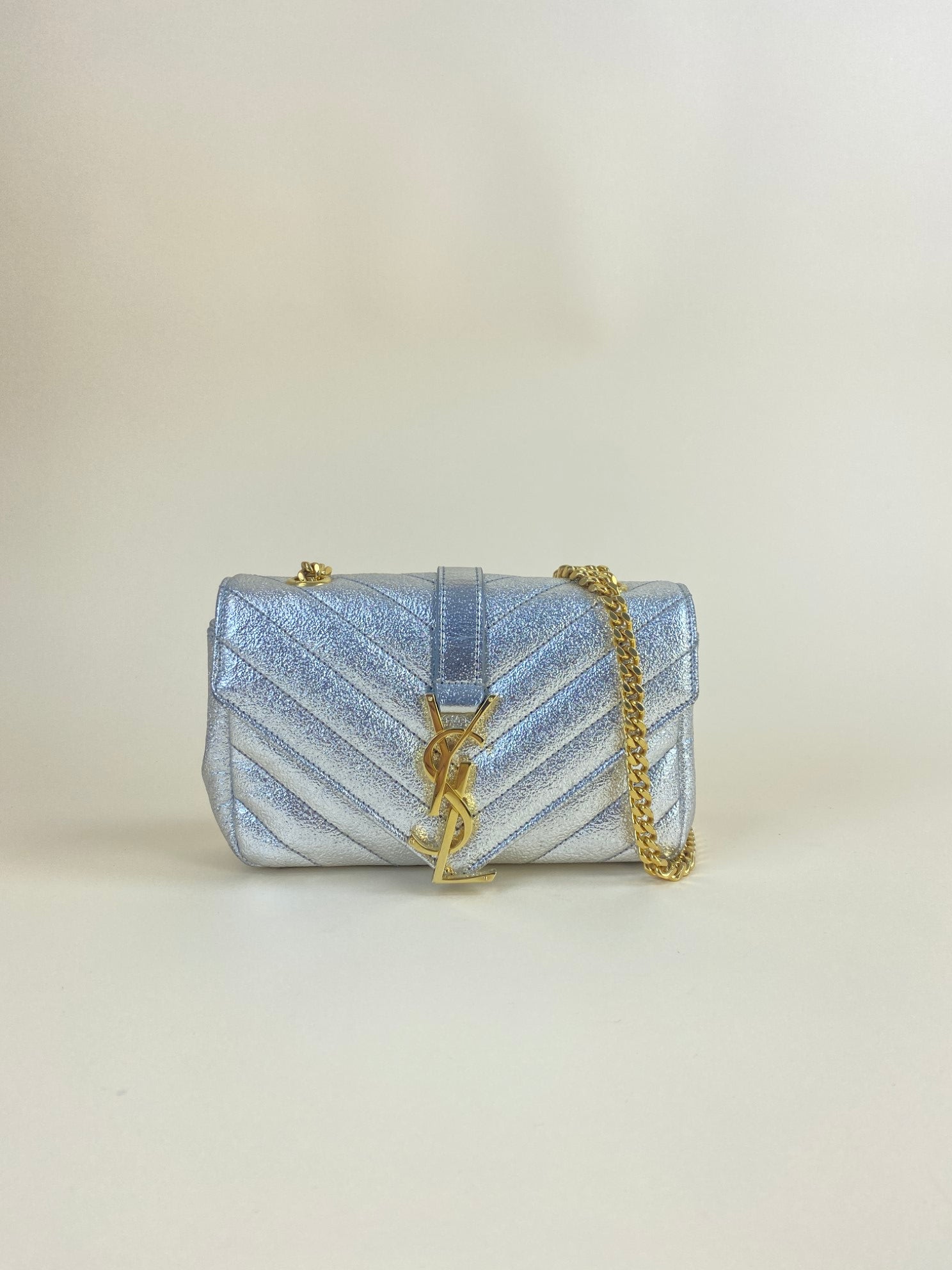 YSL chevron classic monogram metallic leather