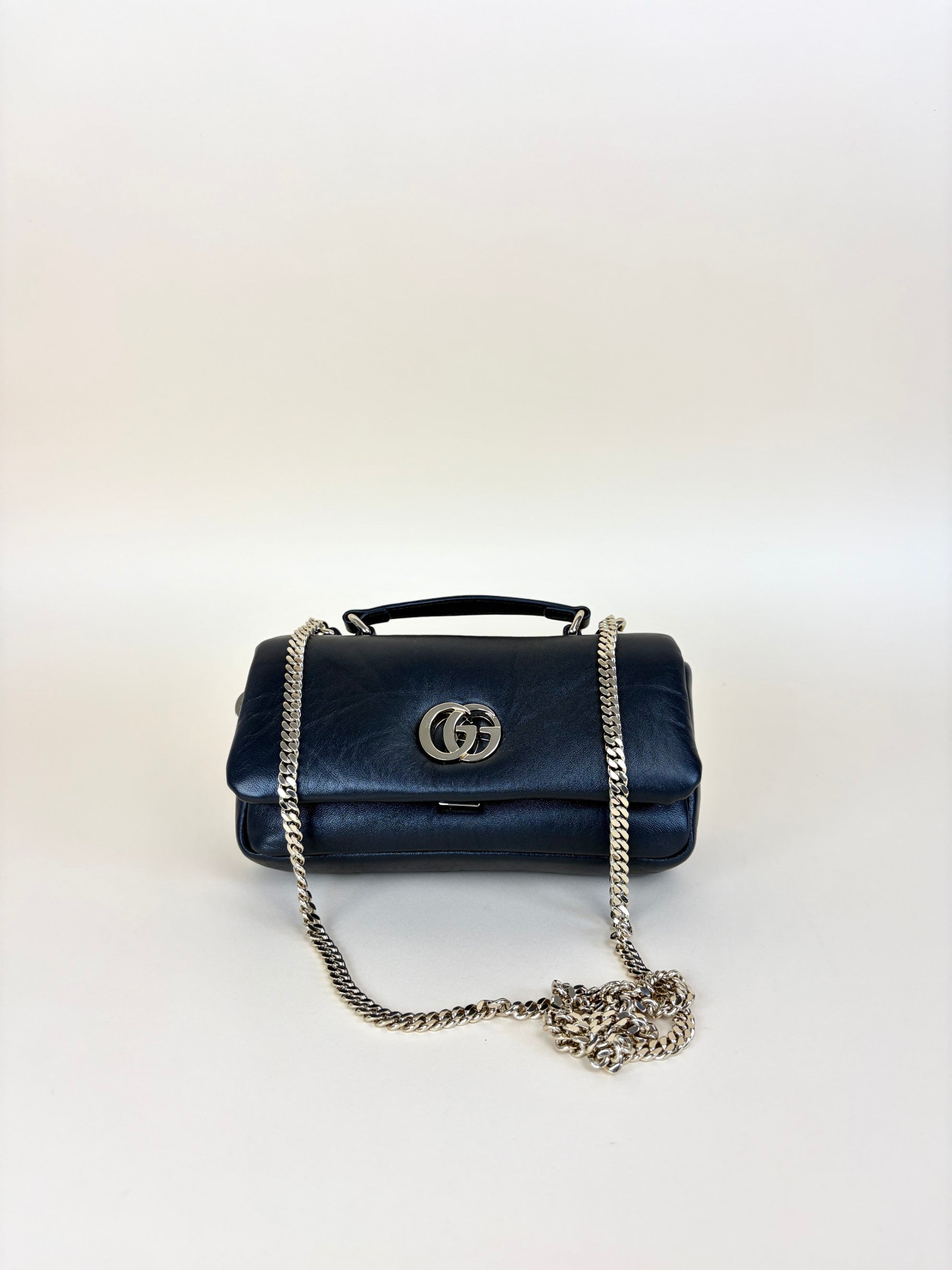 Gucci black leather lambskin puffy mini gg Milano GG