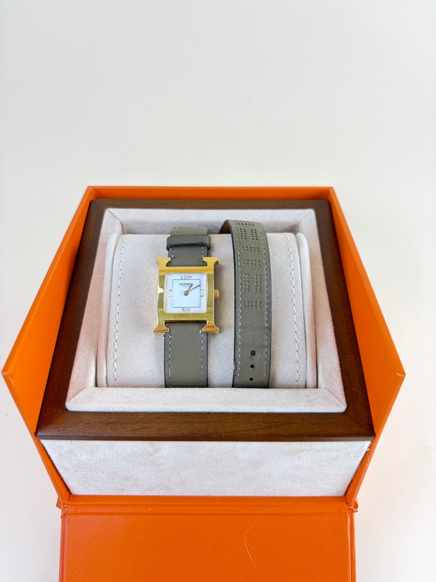 Hermes Gold Plated Steel Heure H Mini 21 mm Double Tour Watch