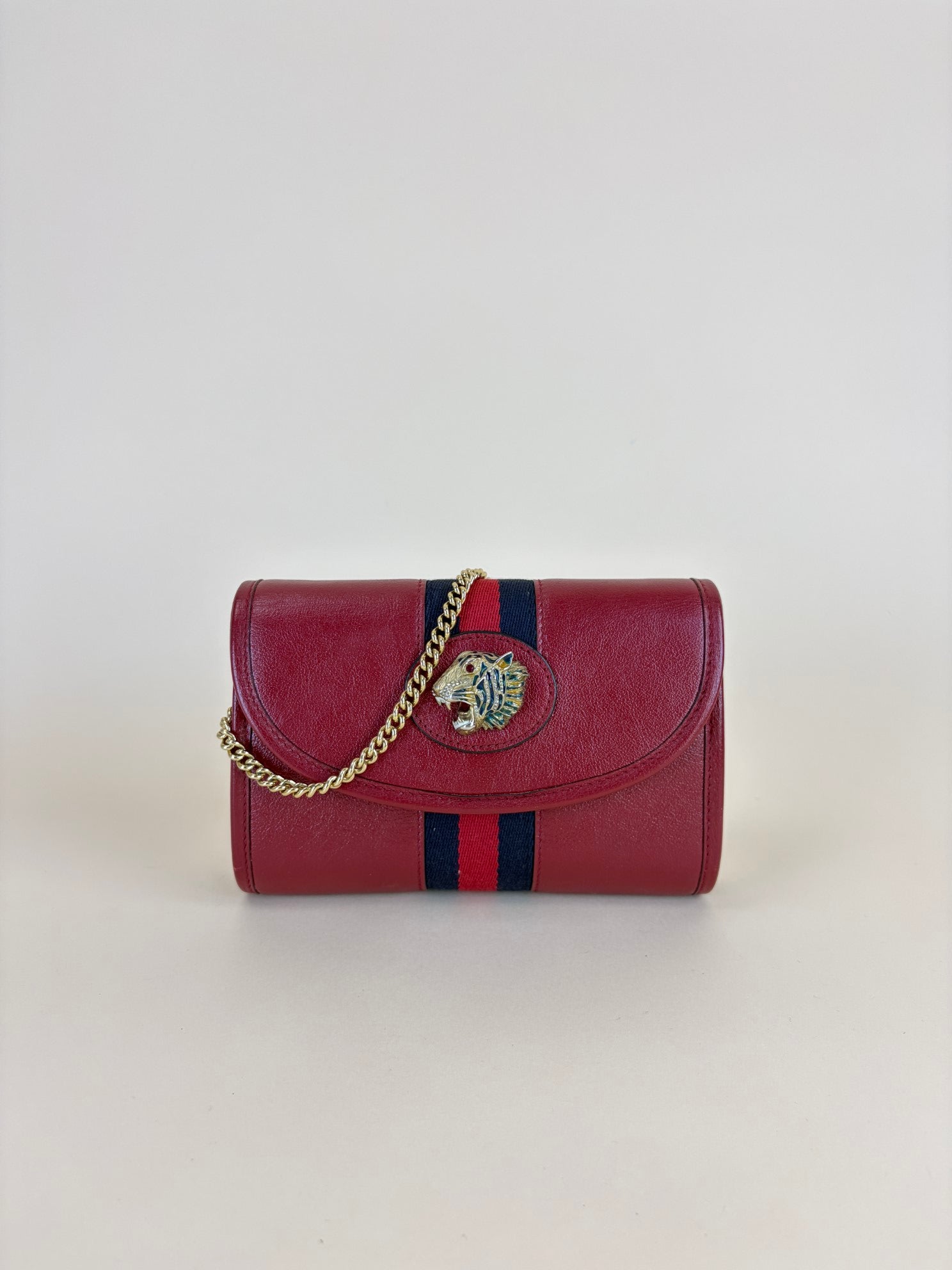 GUCCI red mini rajah web leather
