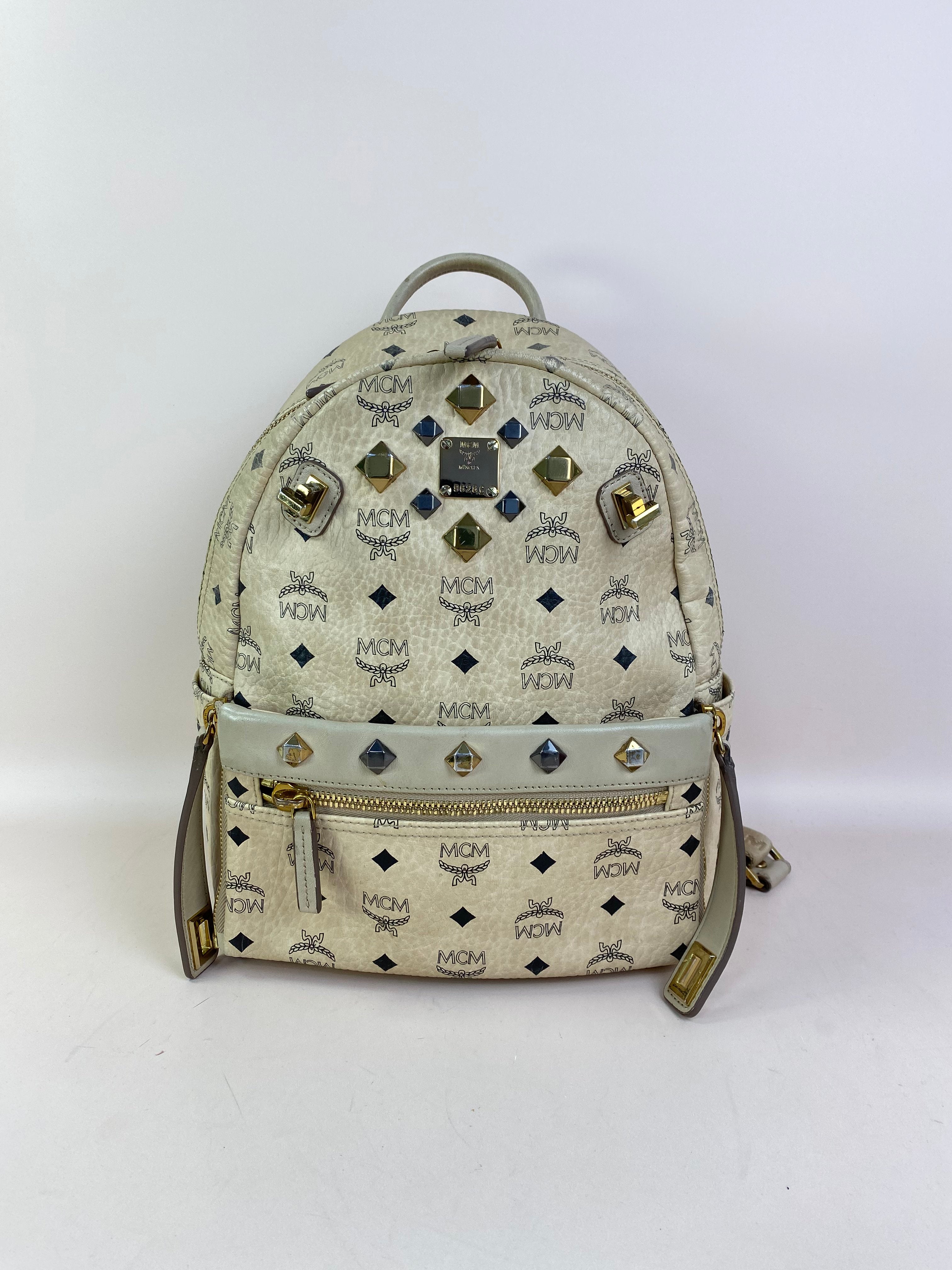MCM Beige Turns Into Side Backpack Bag with Strap