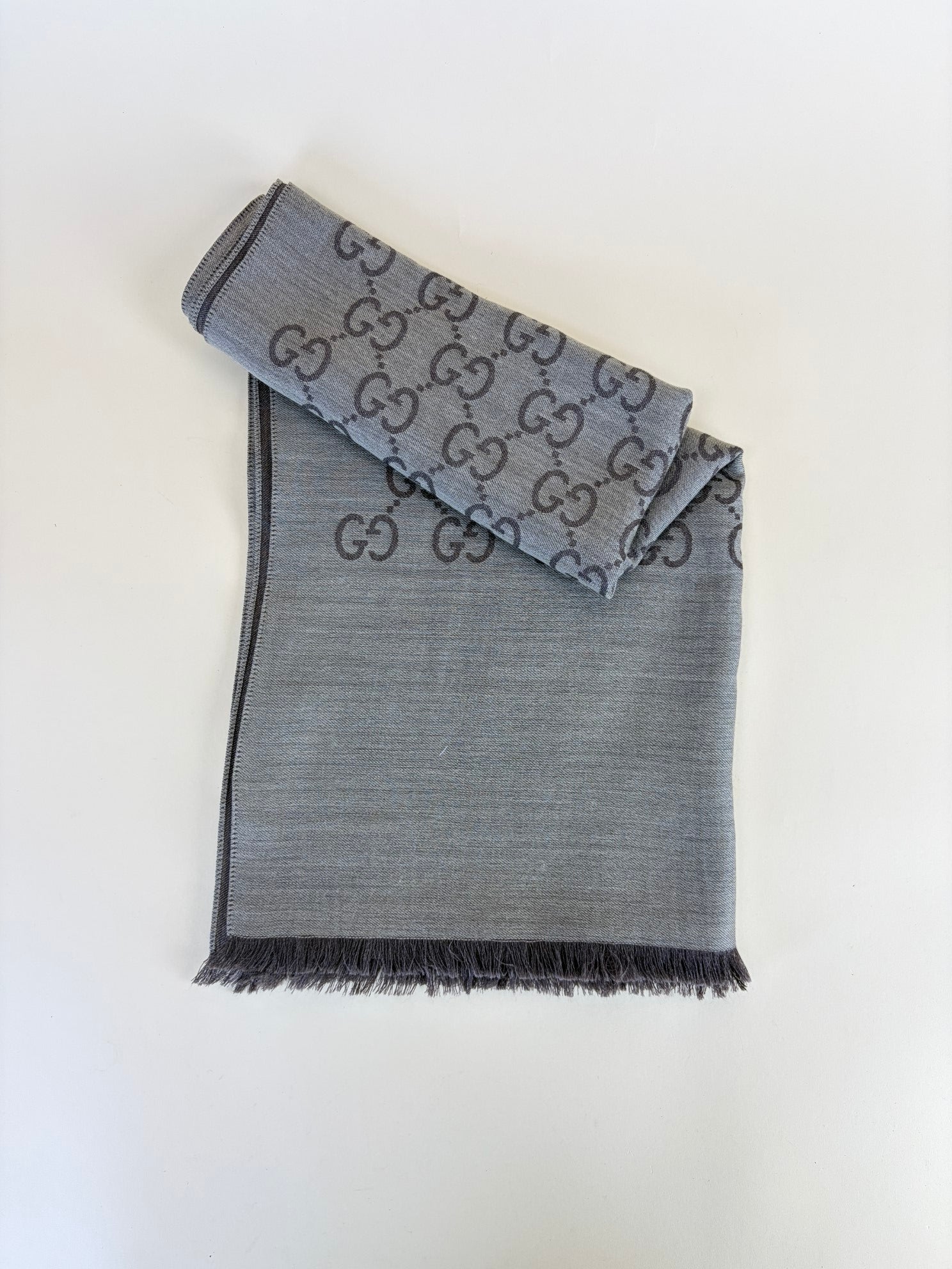 Gucci Brown GG Monogram Wool Silk Scarf