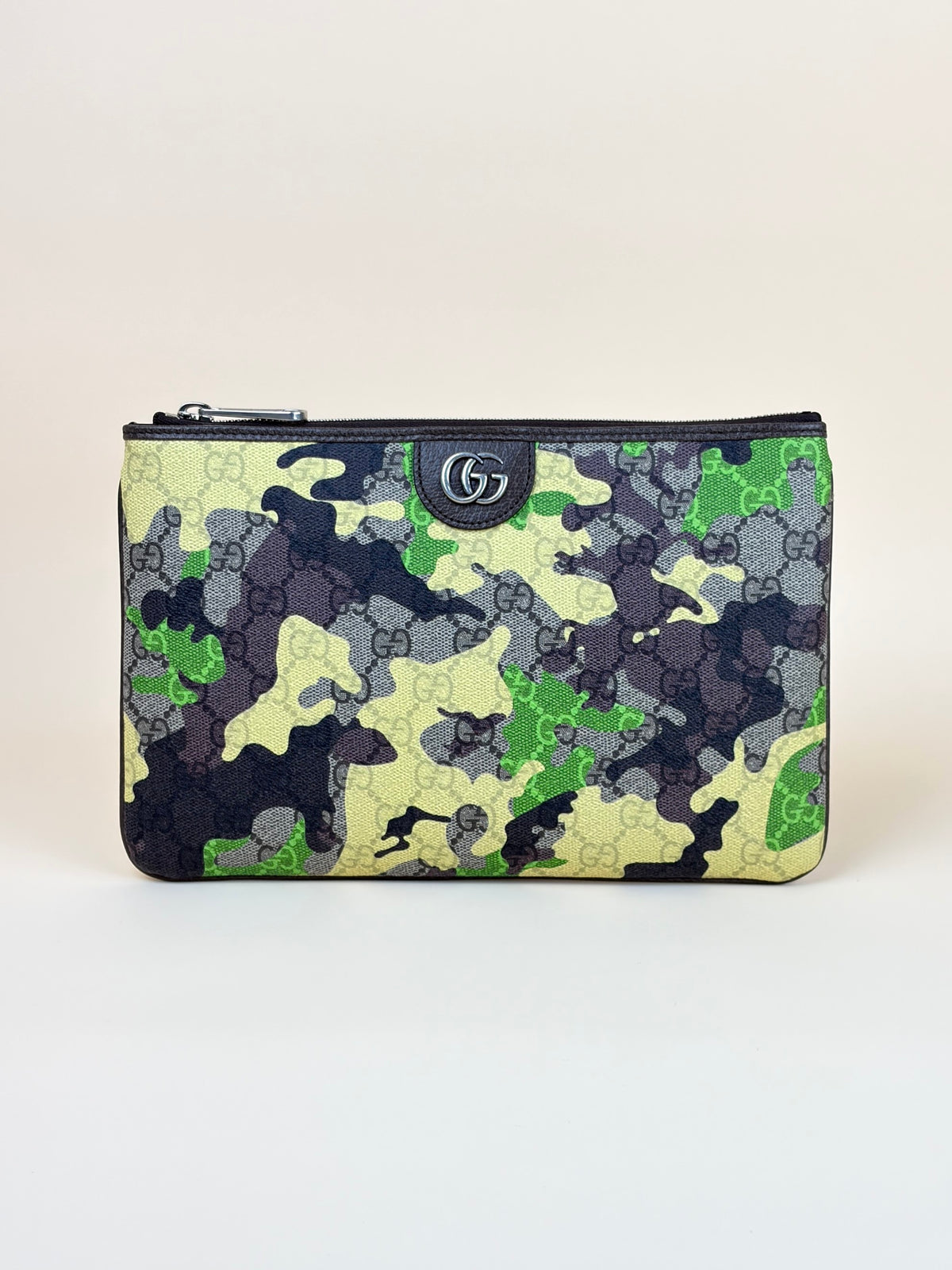 Gucci yellow/green GG supreme canvas camouflage pouch