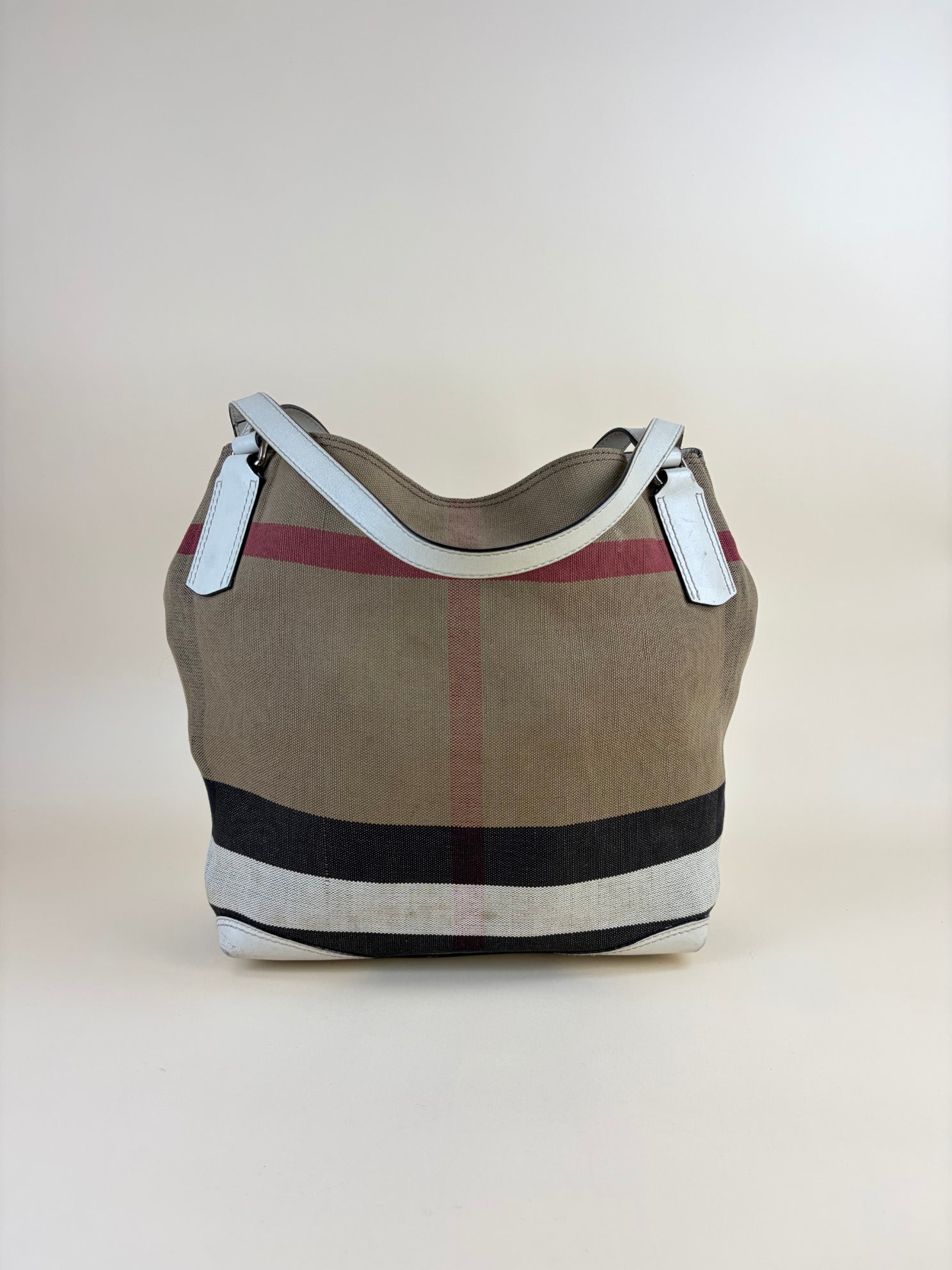 Burberry White Maidstone House Check Bucket Shoulder Bag