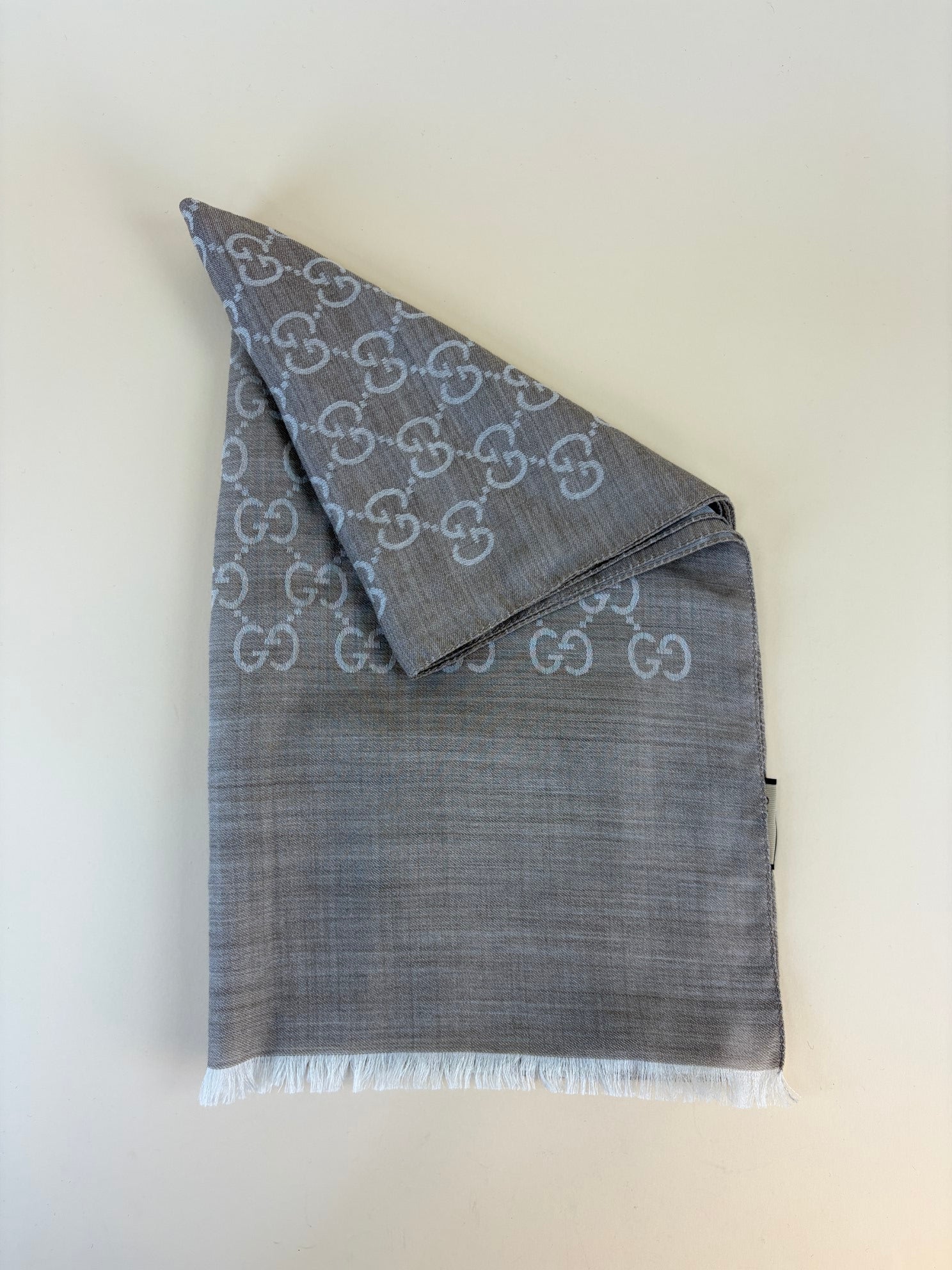 Gucci Beige GG Monogram Silk Wool Scarf