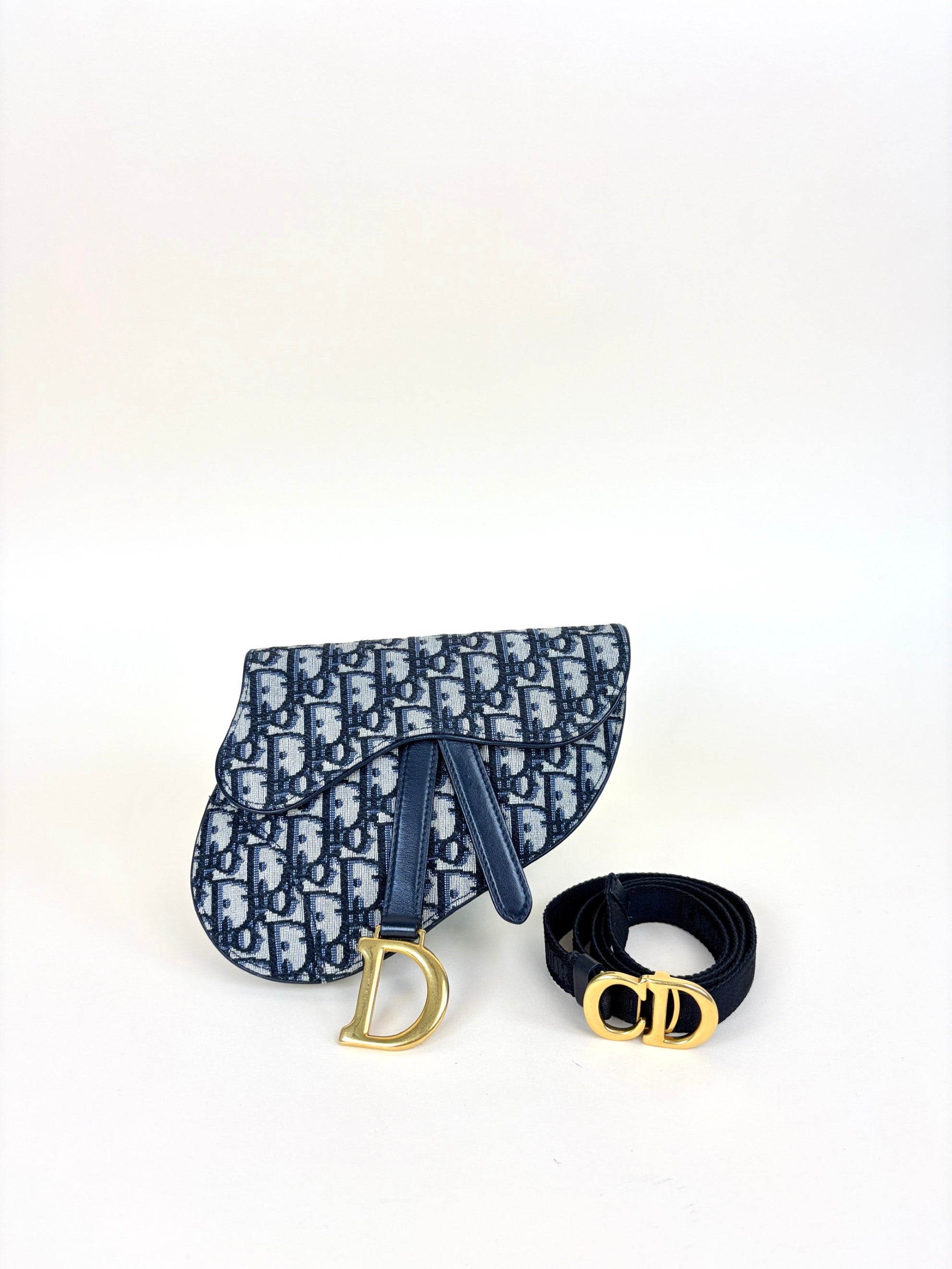 Christian Dior Blue Oblique Saddle flat bag