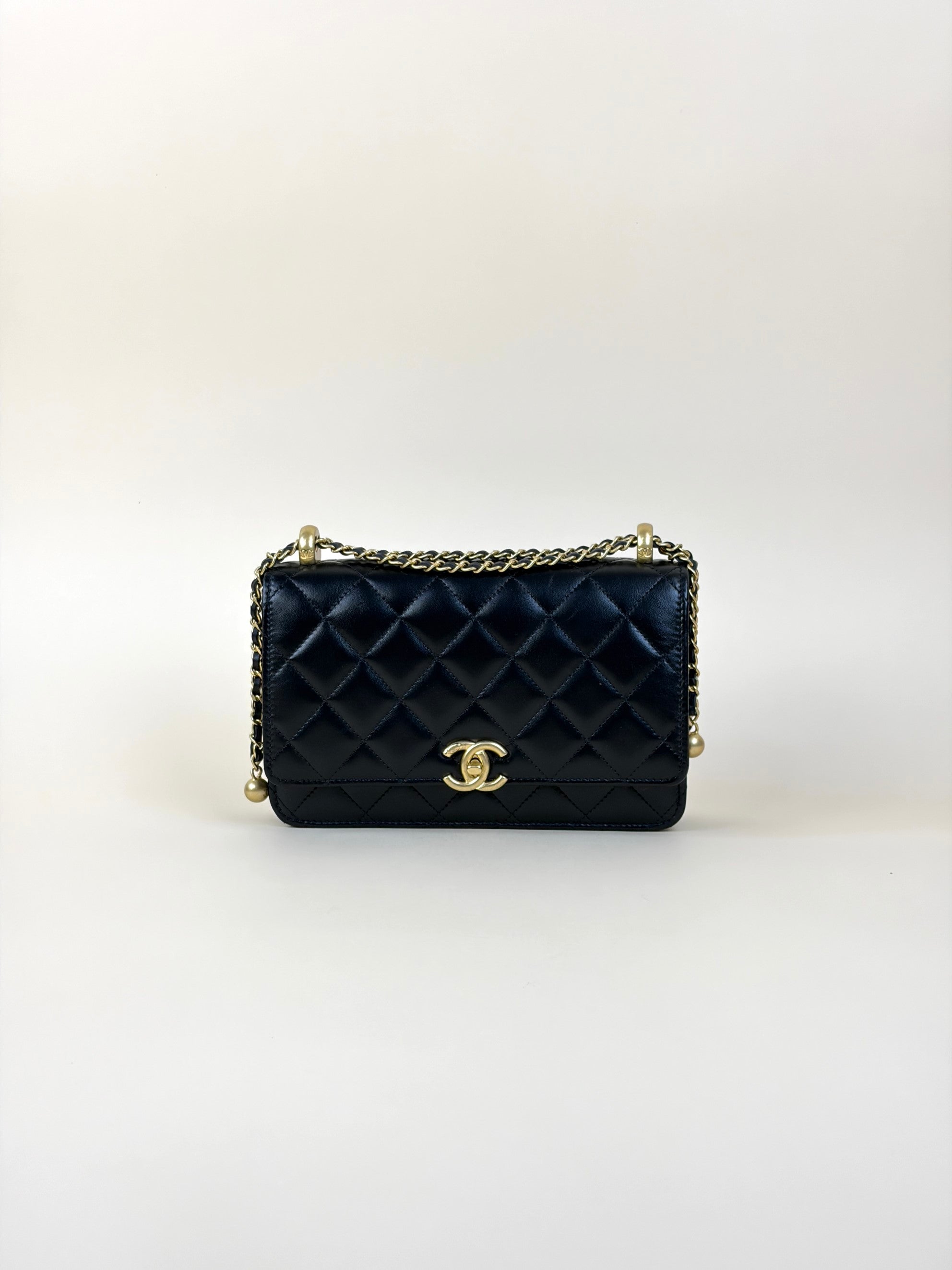 Chanel Black calfskin perfect fit wallet on chain lambskin