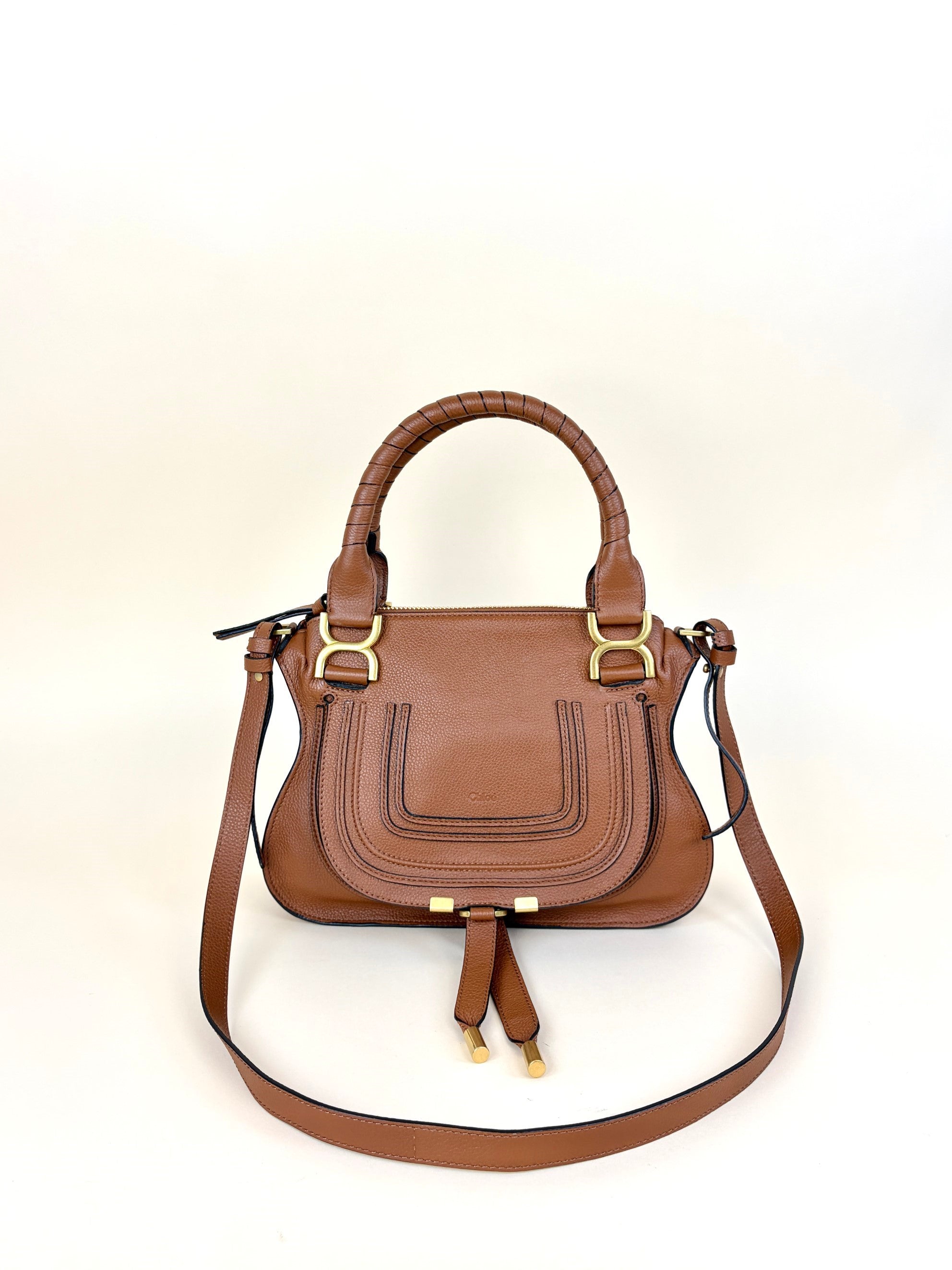 Chloe tan grained leather small Marcie shoulder bag