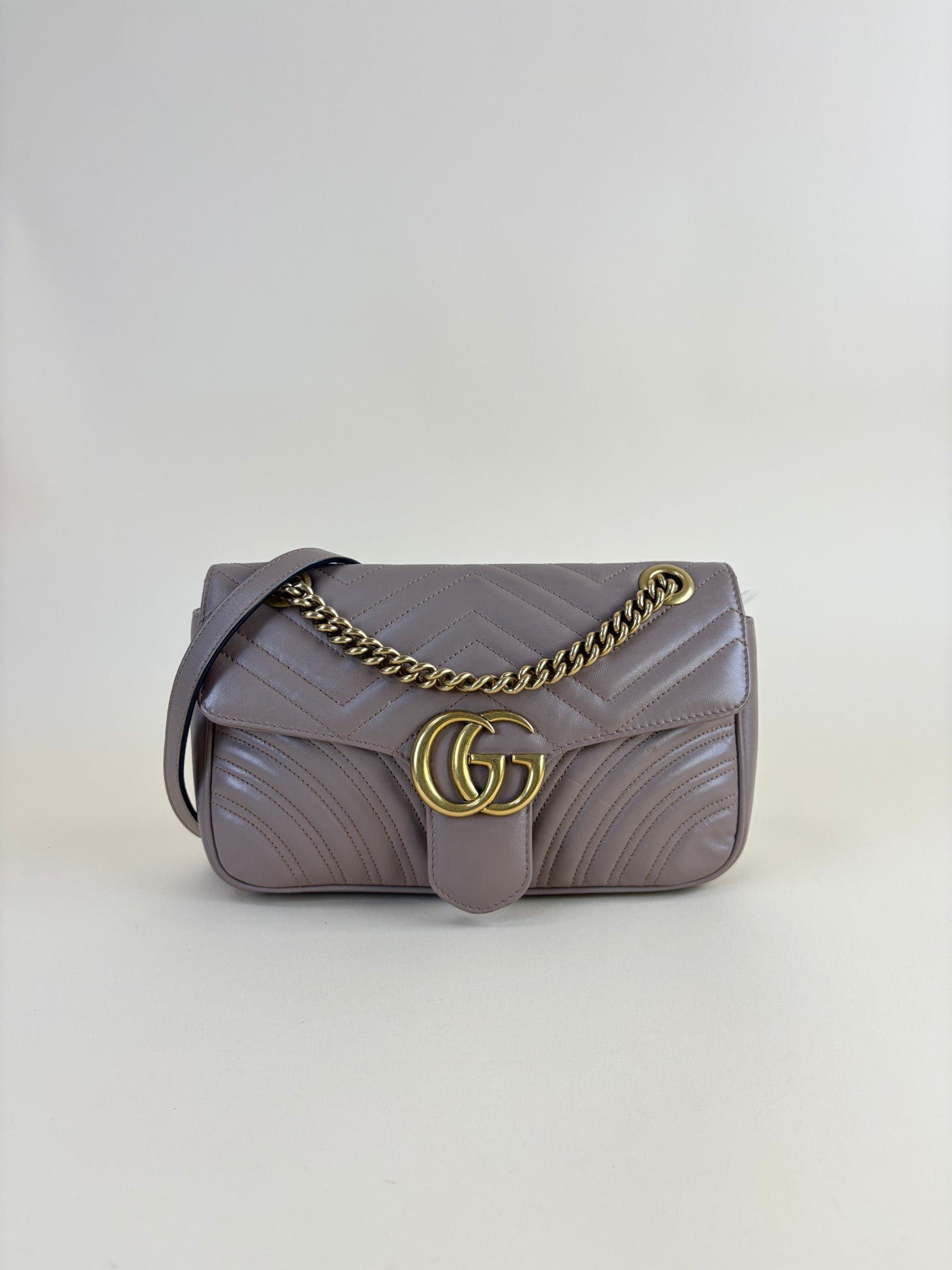 Gucci pink/beige matelassé Nappa leather GG Marmont medium Shoulder Bag