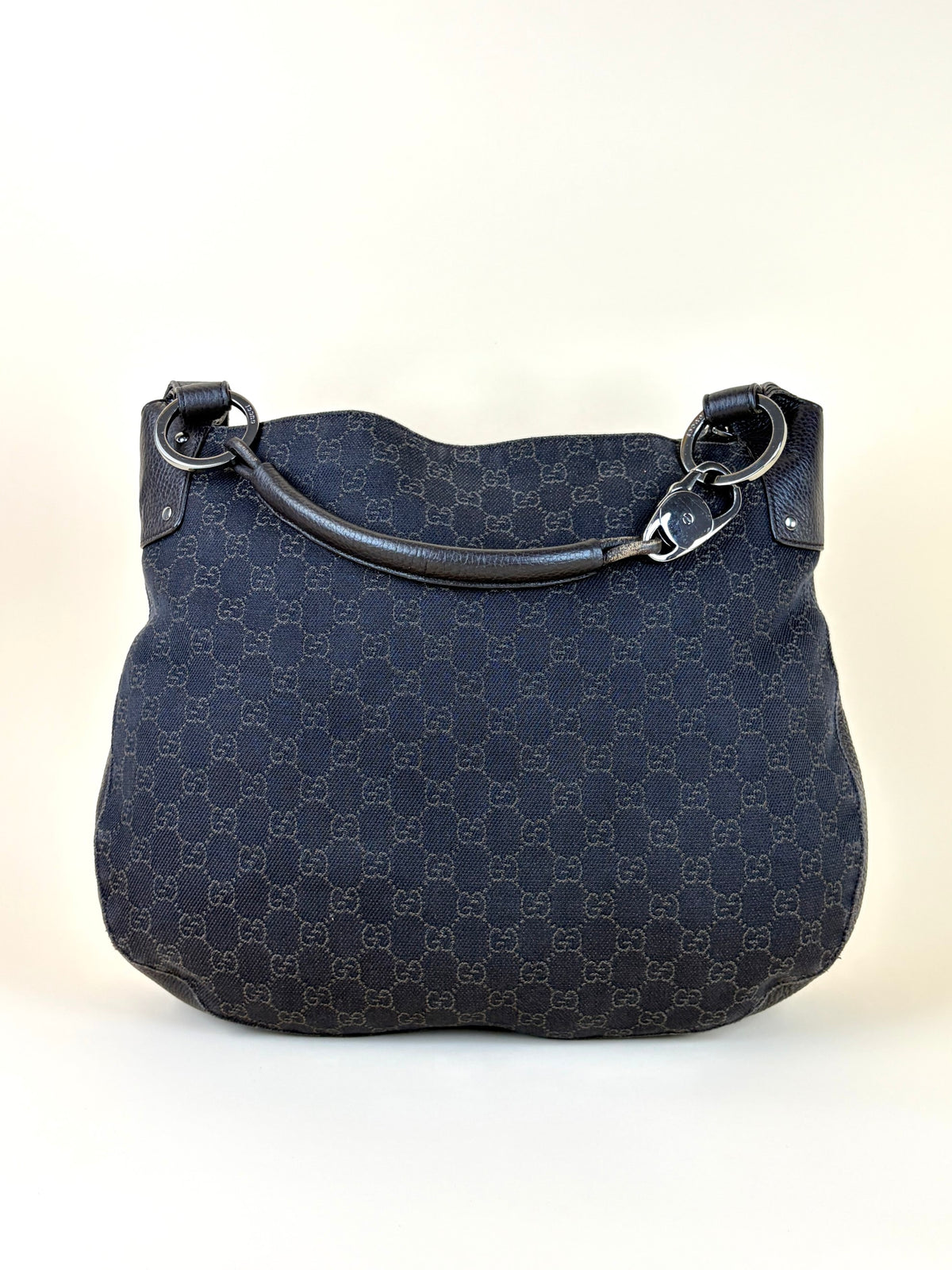 Gucci brown horse bit canvas leather hobo bag